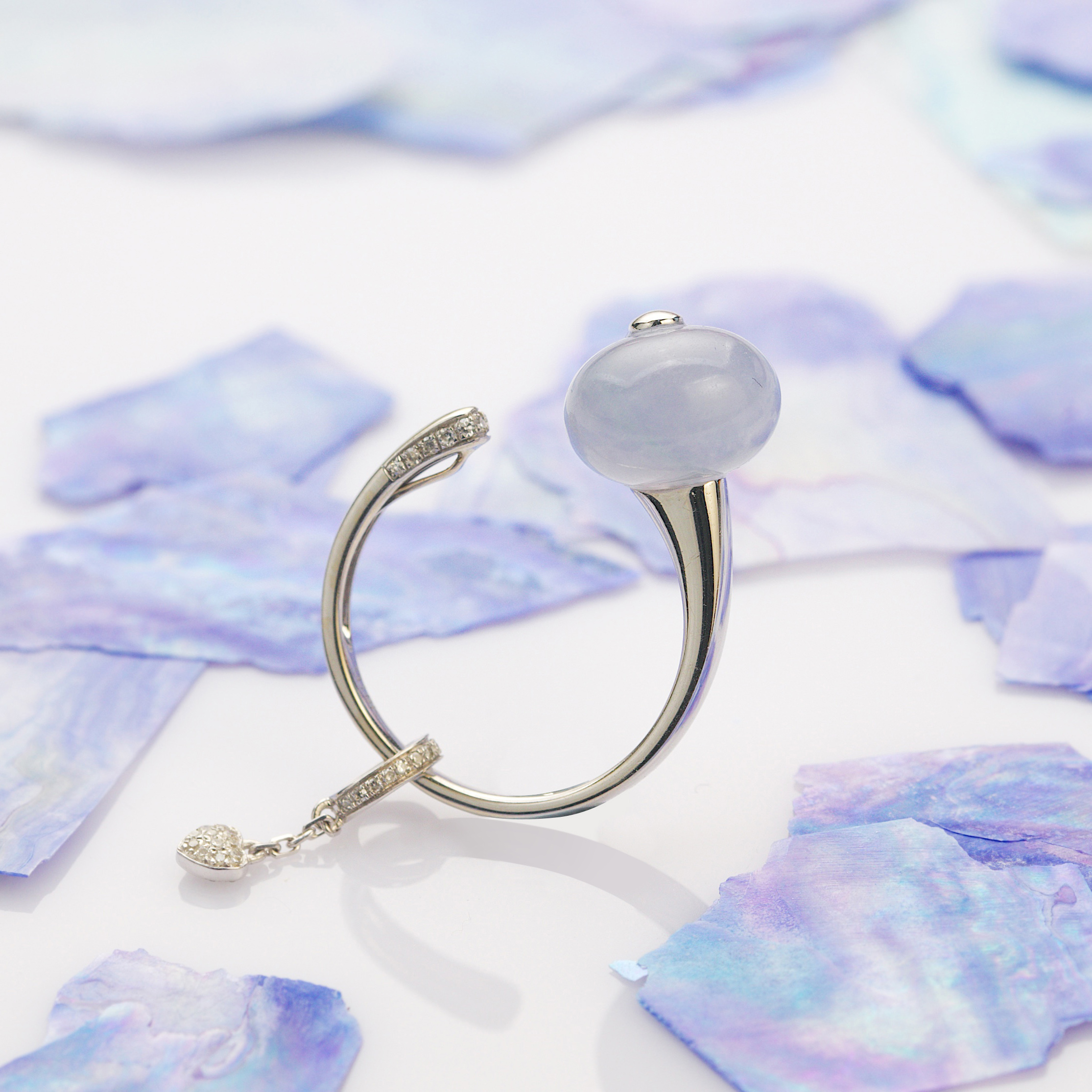 18K White Gold Lavender Jade Ring and Pendant (PJA00334)