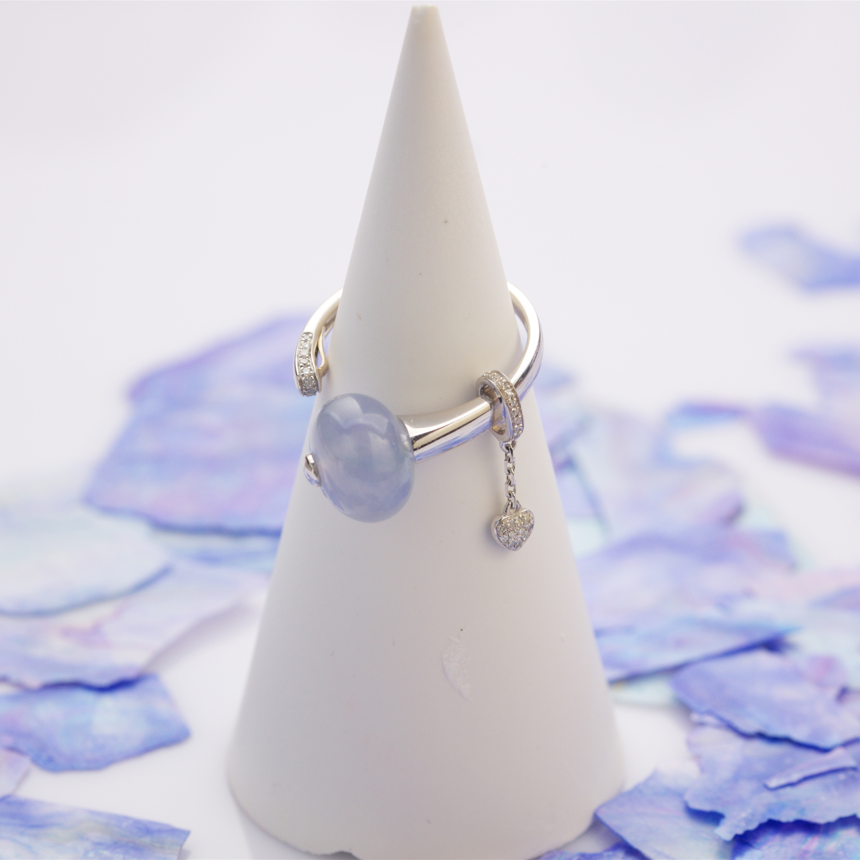 18K White Gold Lavender Jade Ring and Pendant (PJA00334)