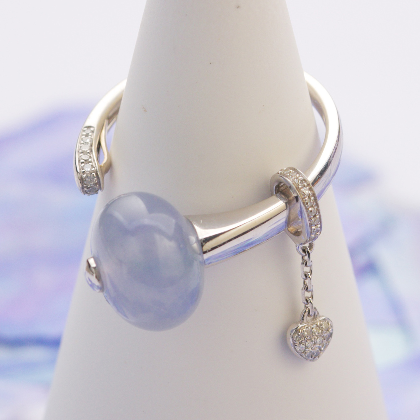 18K White Gold Lavender Jade Ring and Pendant (PJA00334)