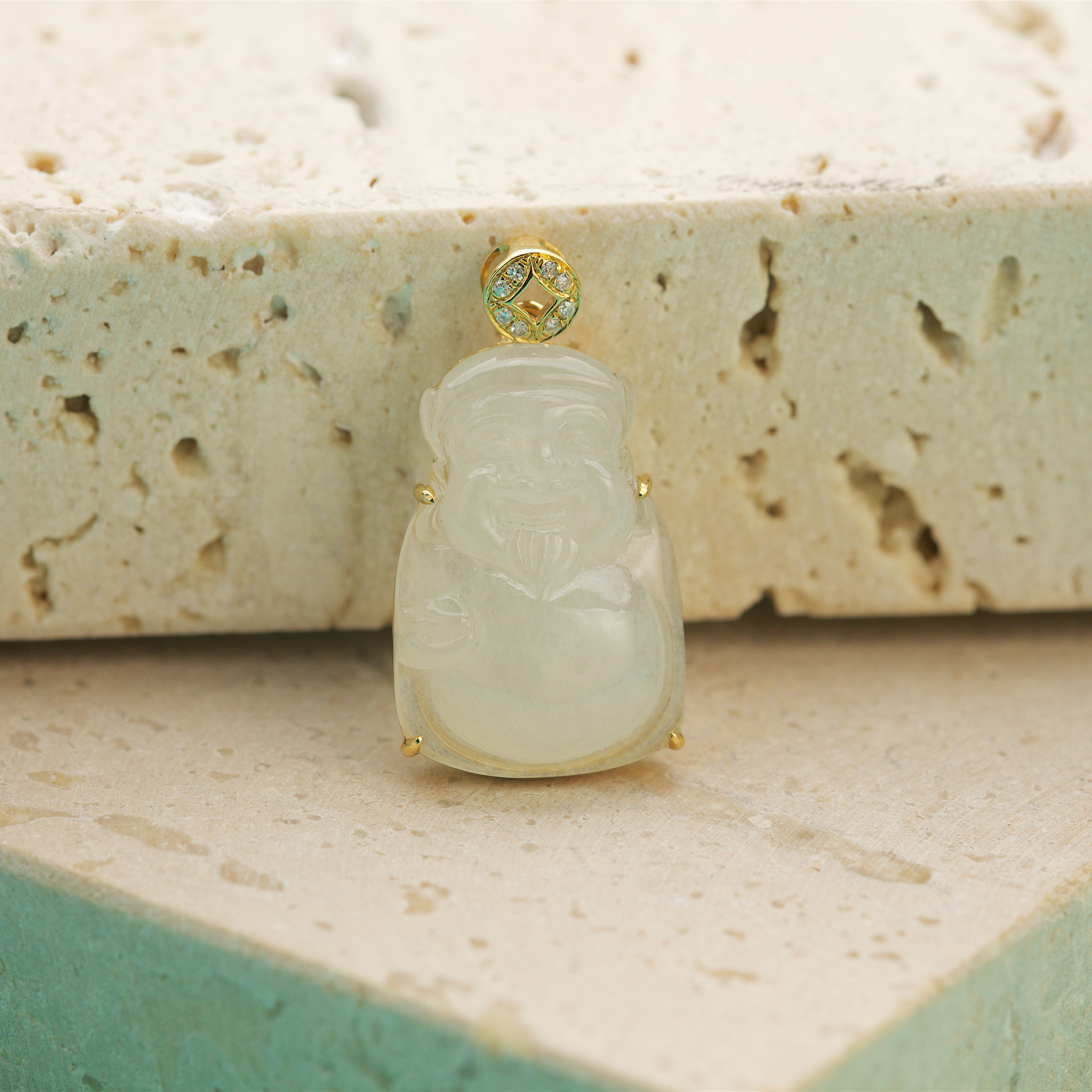 18K Yellow Gold God of Fortune Jade Pendant (PJA00512)