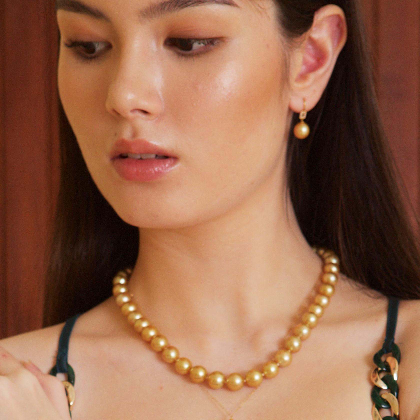 Natural Golden South Sea Pearl Necklace (PPE00017)