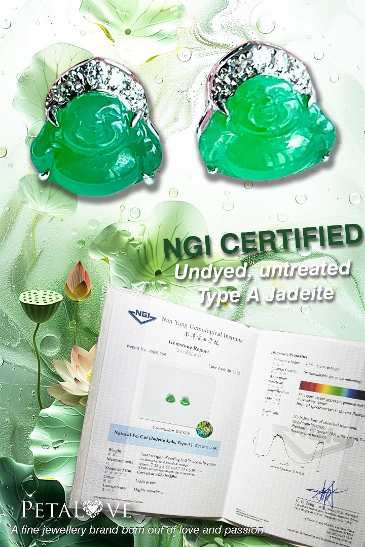 18K White Gold Green Laugh+B2:B25ing Buddha Earrings (PJA01159)