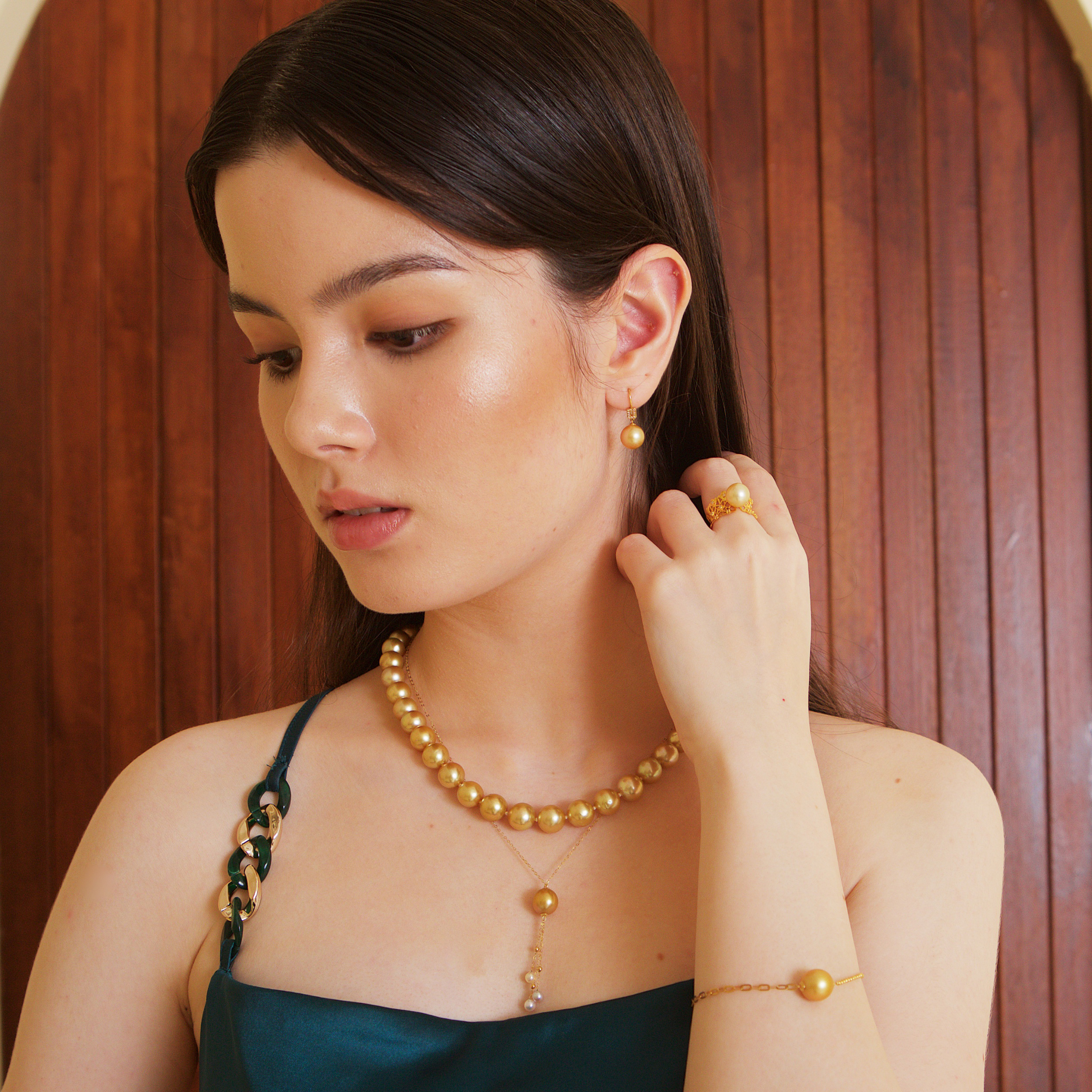 Natural Golden South Sea Pearl Necklace (PPE00017)