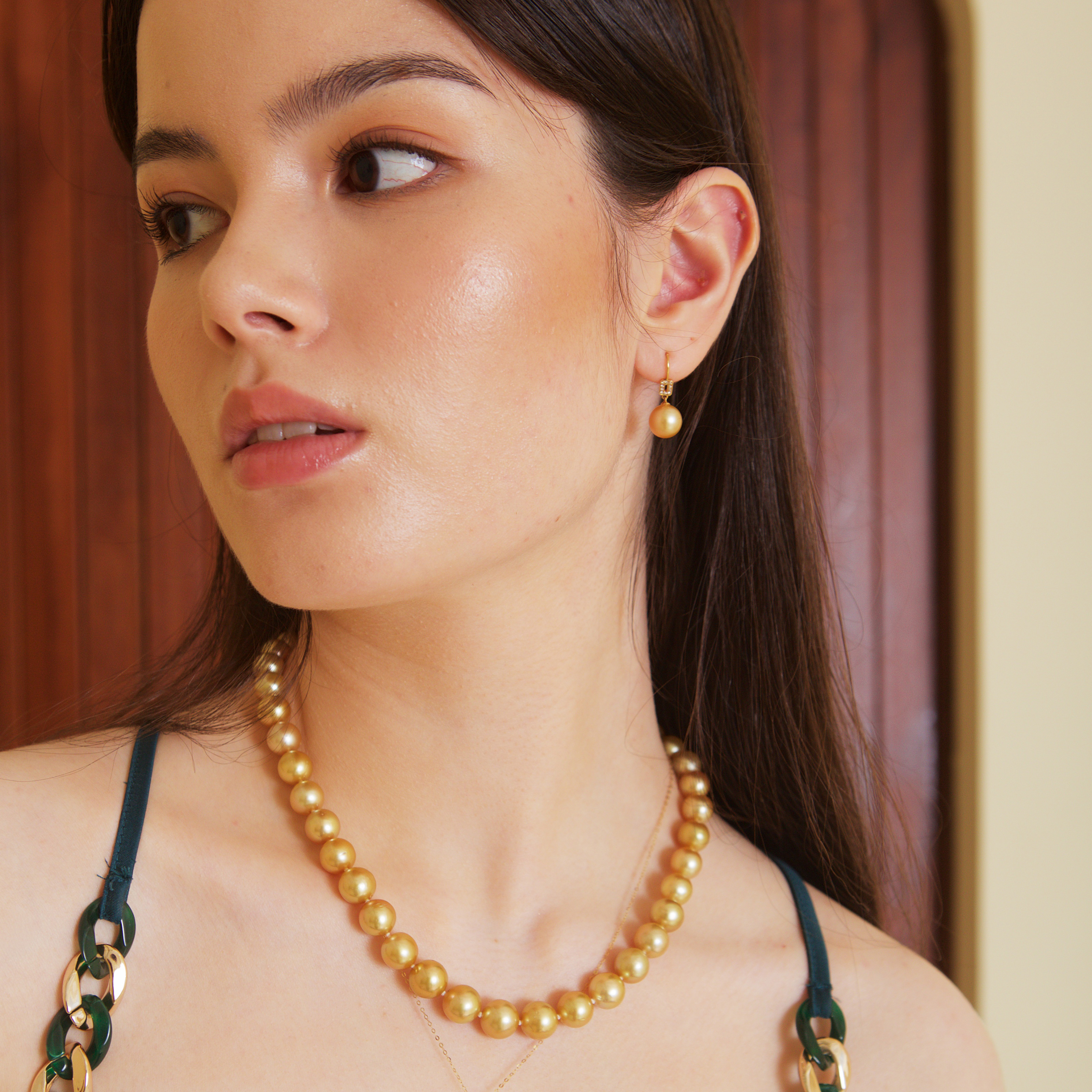 Natural Golden South Sea Pearl Necklace (PPE00017)