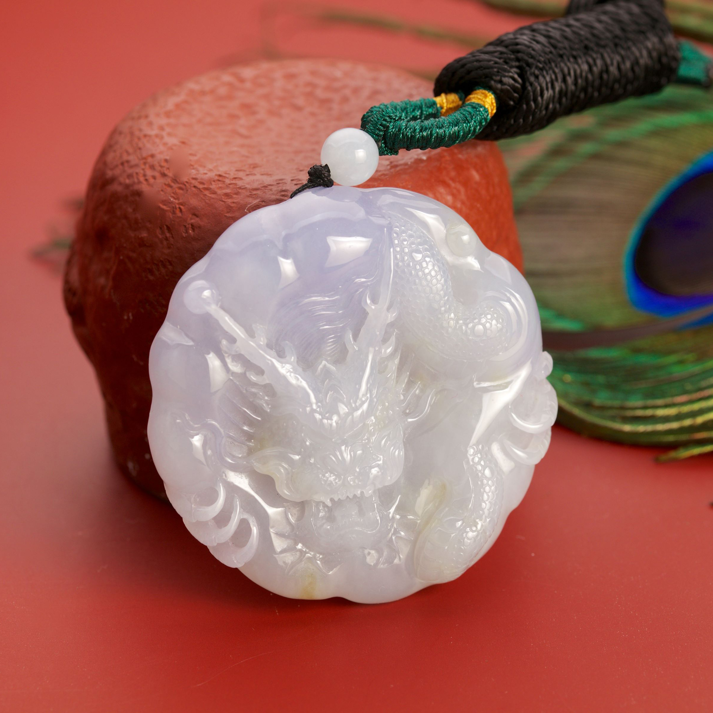 Lavender Carved Jade Dragon (PJA00249)