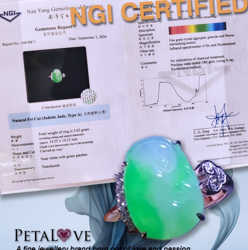 18K White Gold Green Ruyi Jade Ring (PJA01165A)