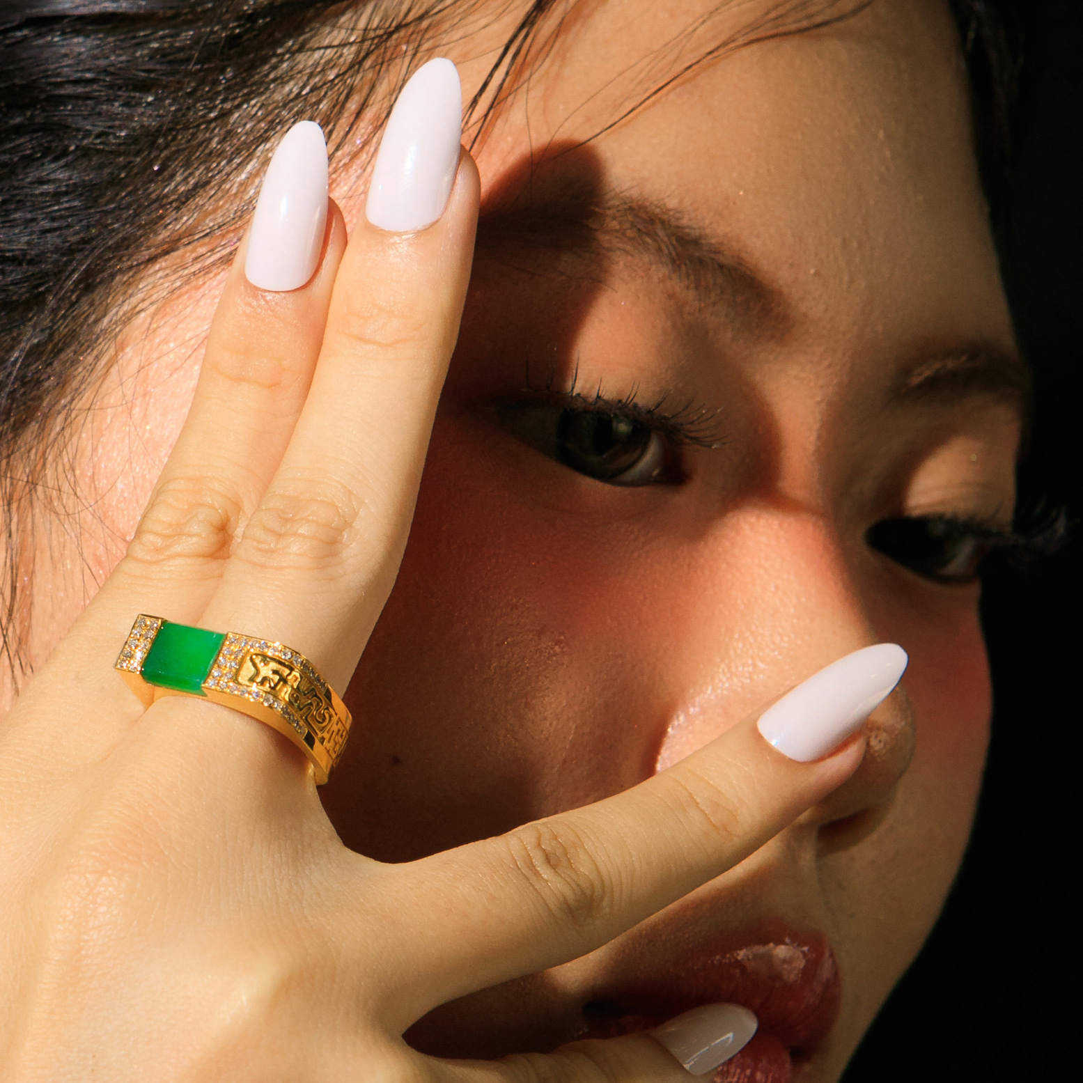 18K Yellow Gold Green Jade Ring (PJA00525)