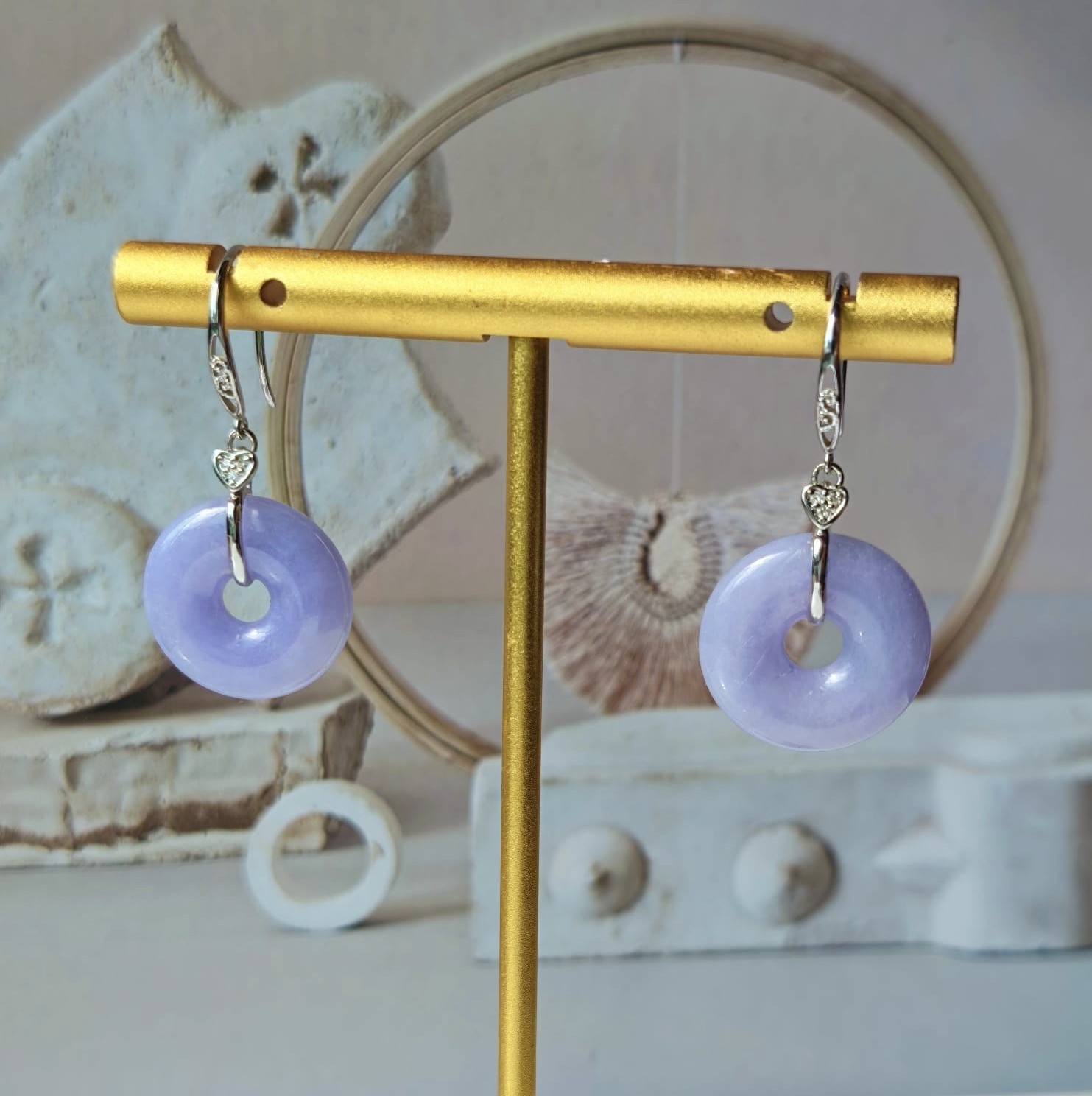 18K White Lavender Donuts Earrings (PJA00743)