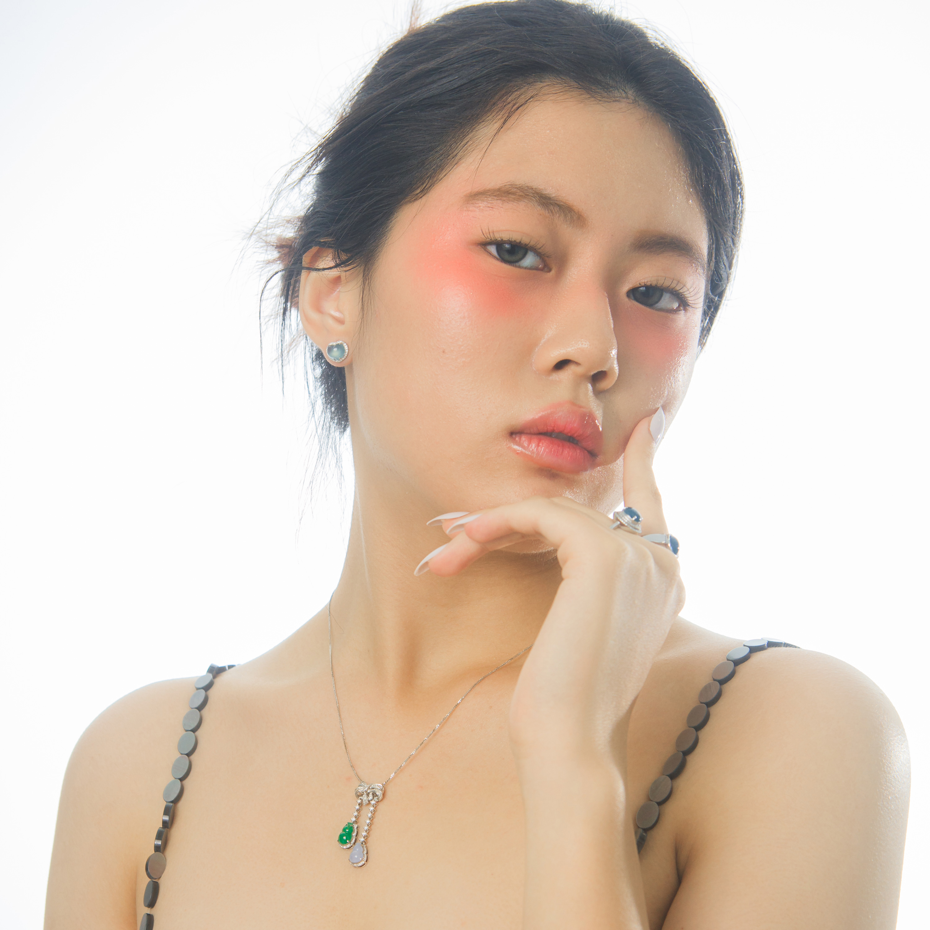 18K White Gold Lavender & Green Hulu Pendant (PJA00543)