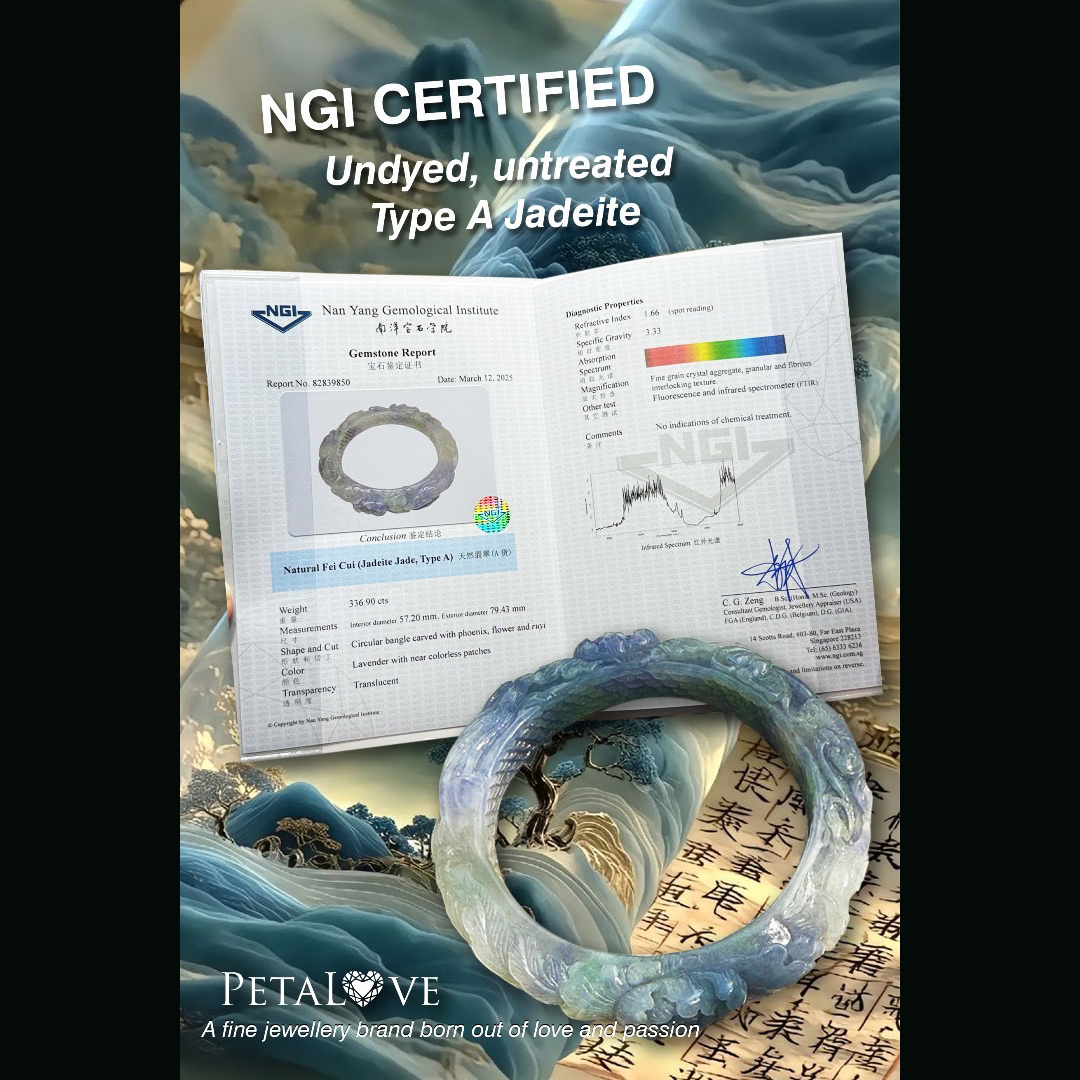 Carved Lavender Jadeite Bangle (PJA00777)