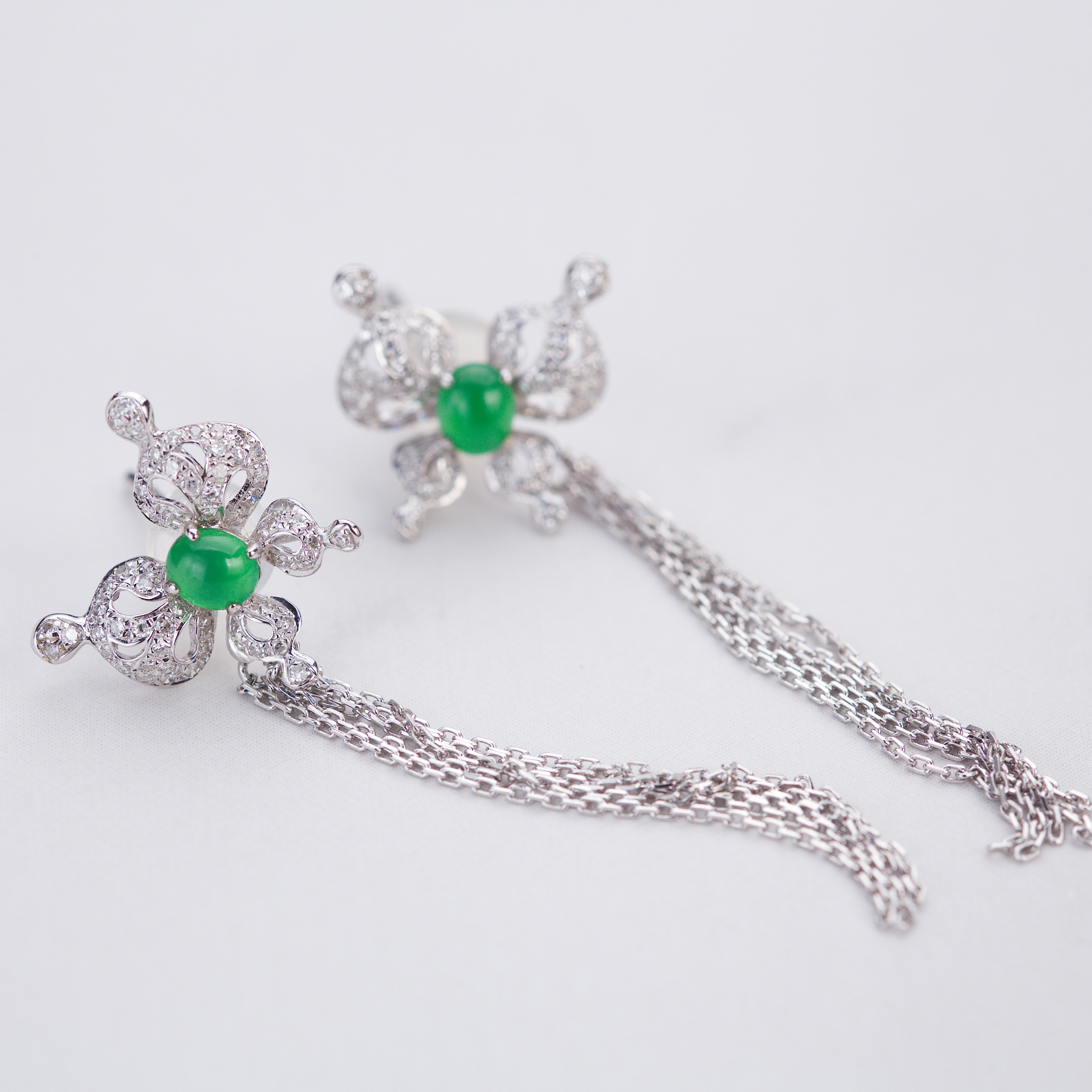 18k White Gold Butterfly Jade Earrings (PJA00020)