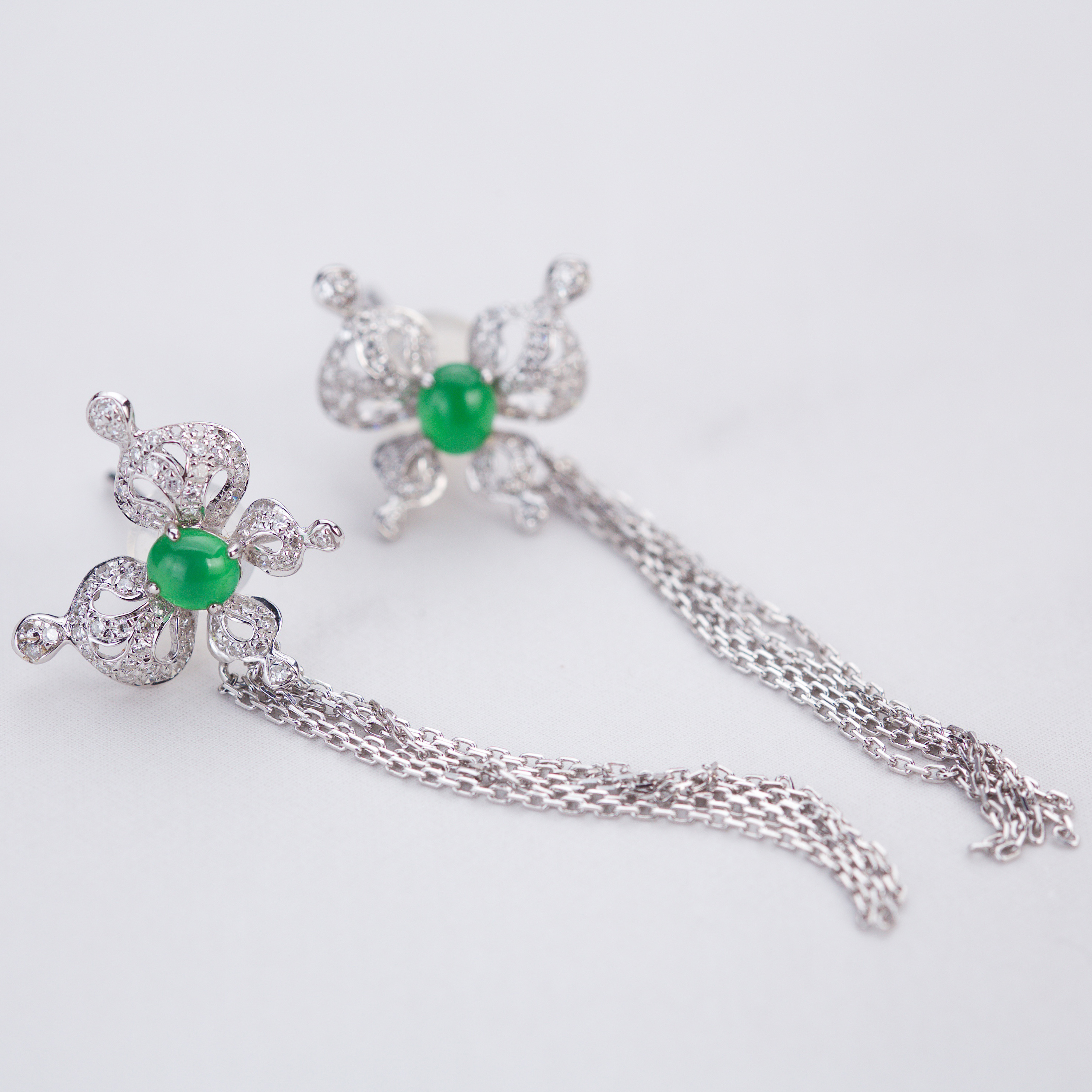 18k White Gold Butterfly Jade Earrings (PJA00020)