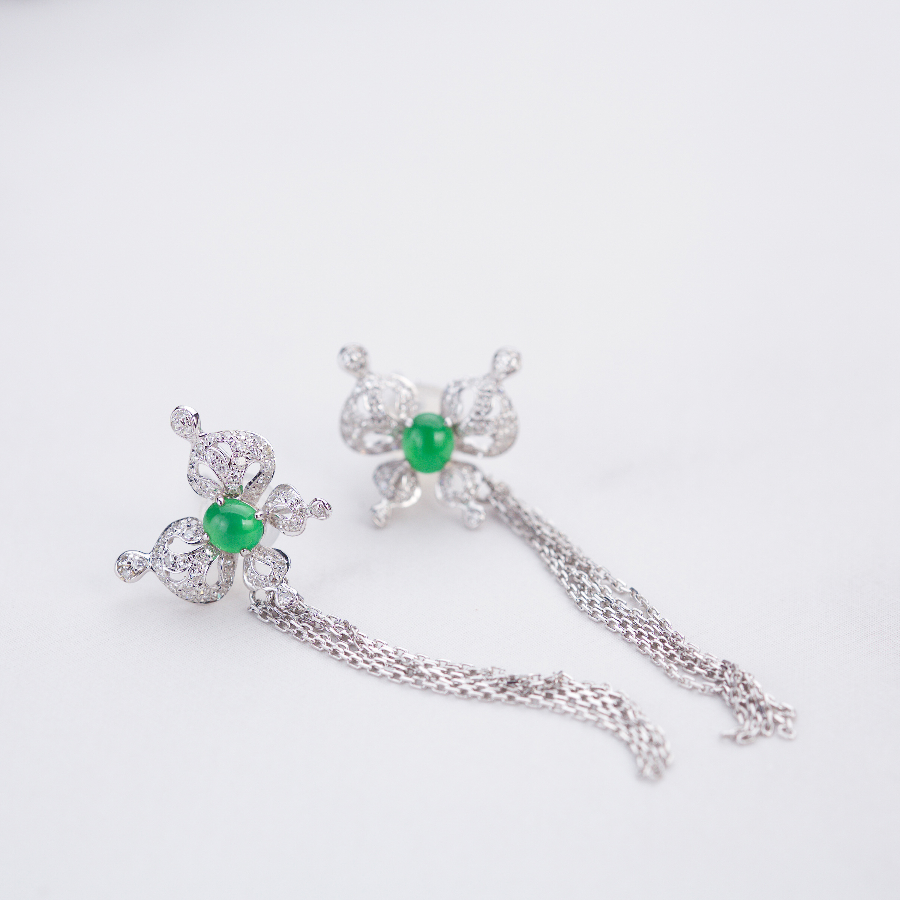 18k White Gold Butterfly Jade Earrings (PJA00020)