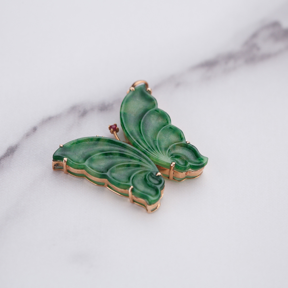 18k RoseGold Green Butterfly Jadeite Pendant  (PJA00035)