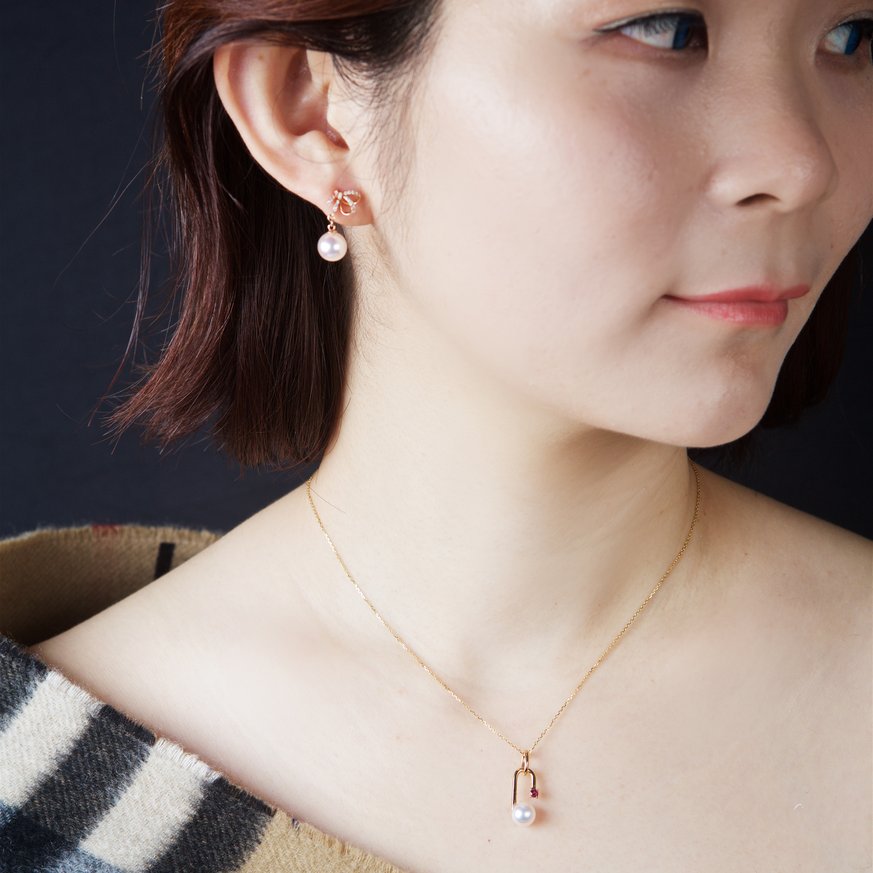 18k Rose Gold Akoya Pearl Ribbon and Bow Drop Earrings (PPE00002)