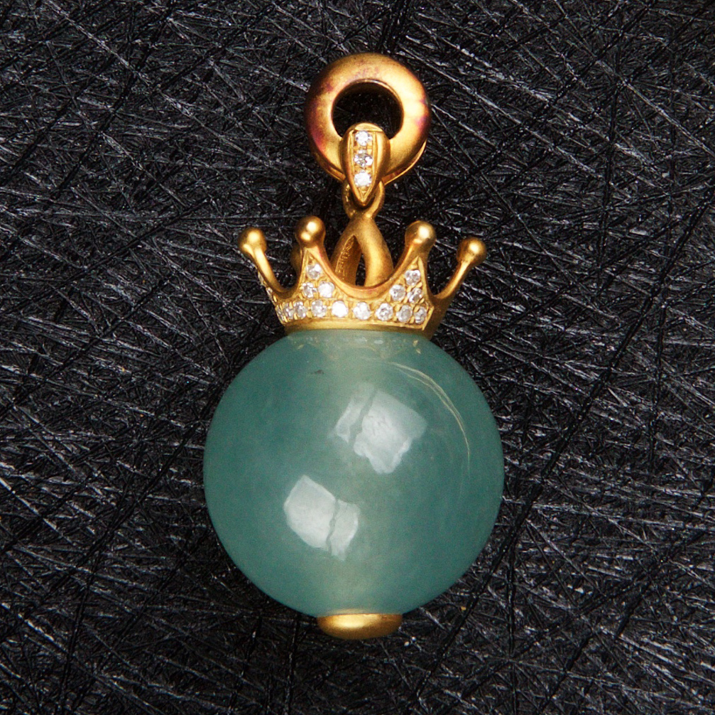 18K Yellow Gold Bluish Bead Ball Jade Pendant (PJA00041)