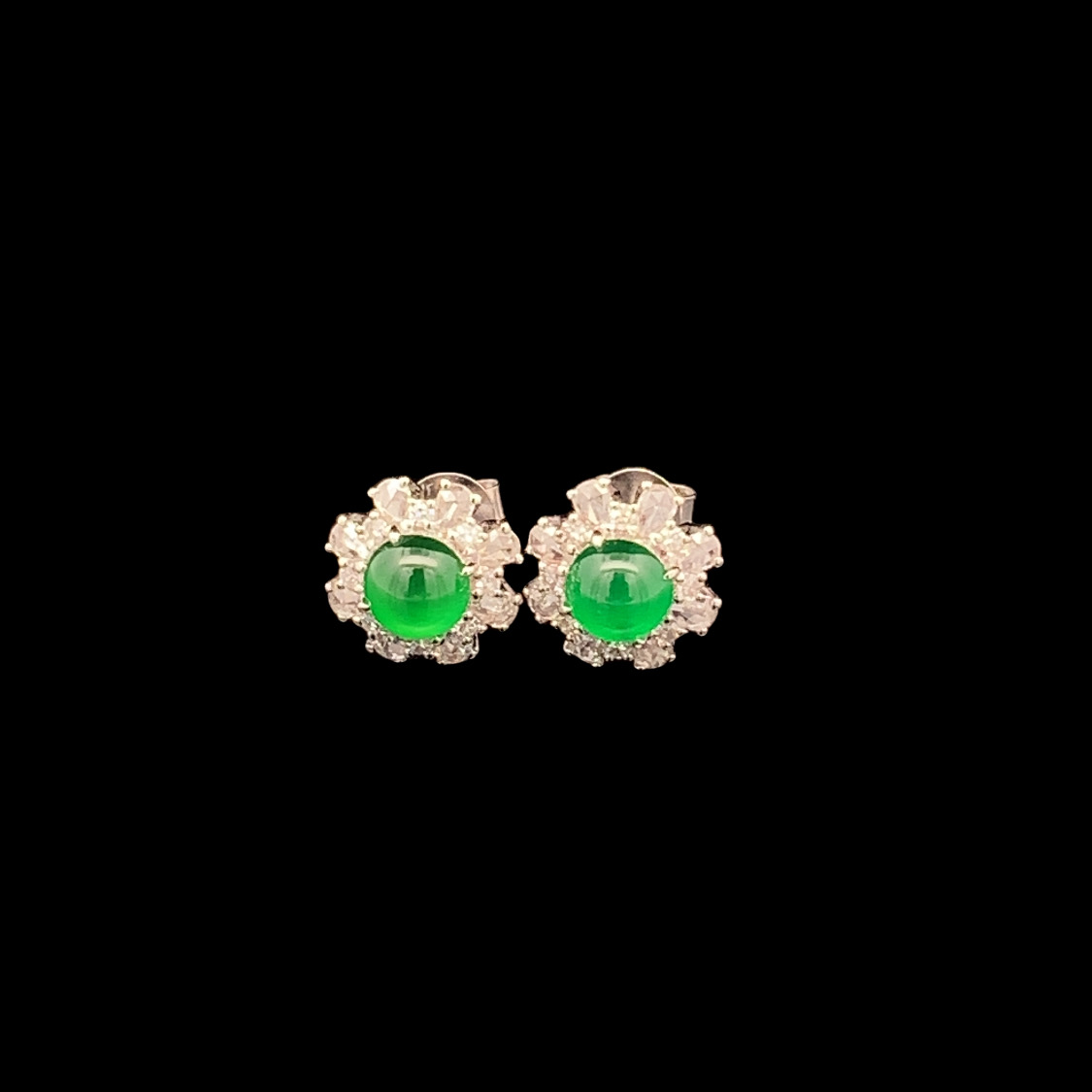 18K White Gold Green Jade Earrings (PJA00633)