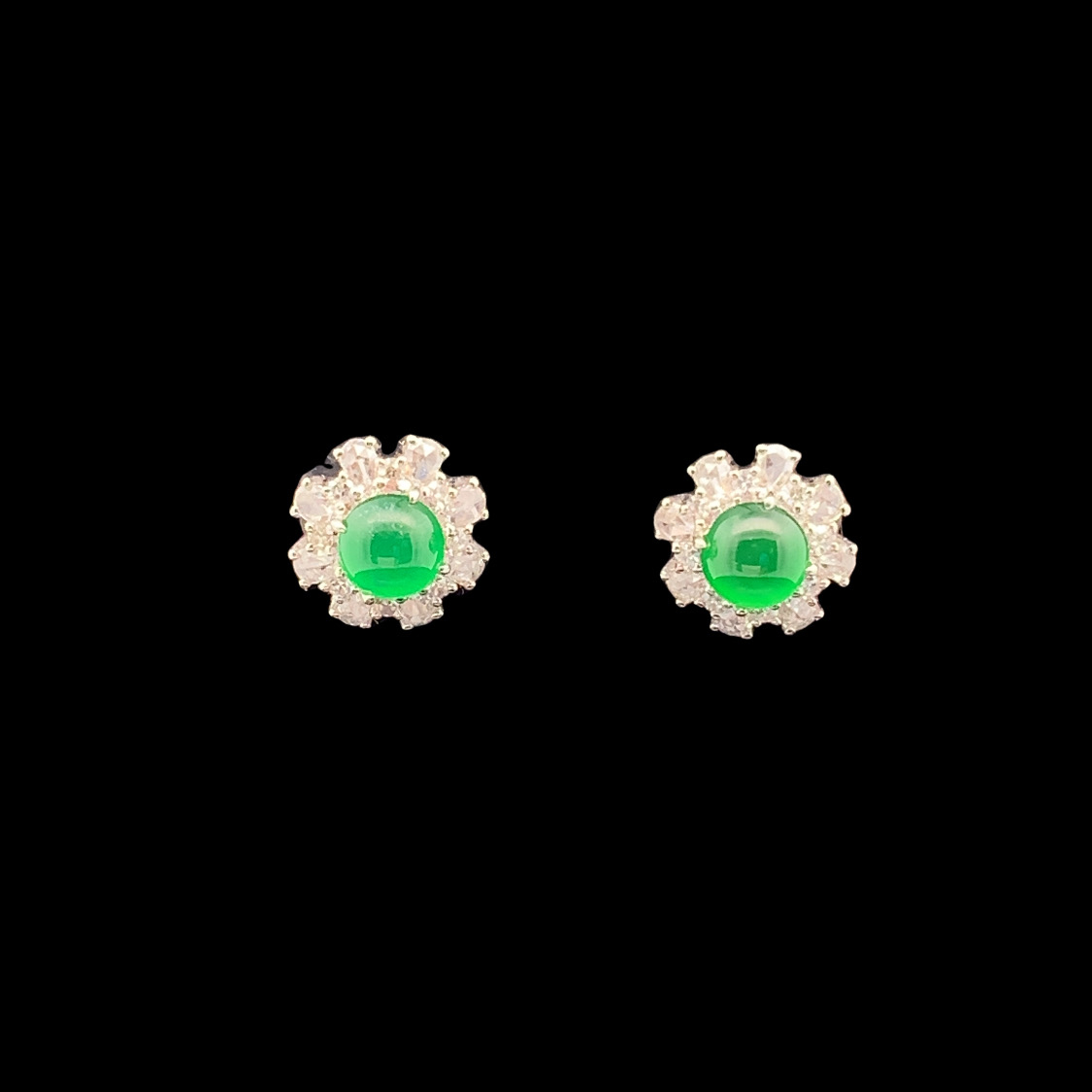 18K White Gold Green Jade Earrings (PJA00633)