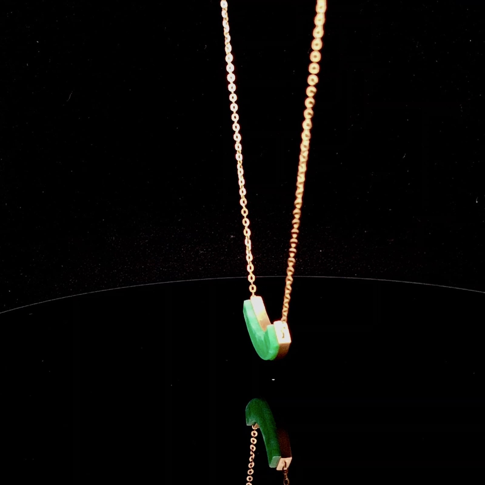 18K Yellow Gold Green Smily Jade Necklace (PJA01222)