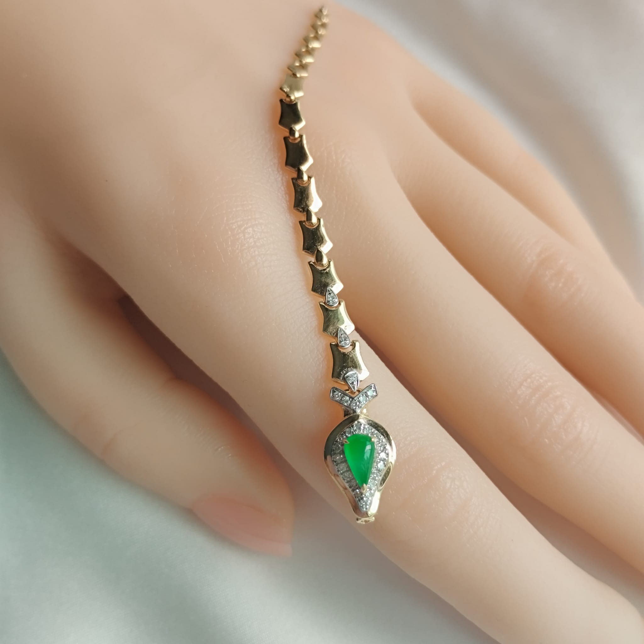 18k Yellow Gold Green Jade Serpent Ring (PJA01095)