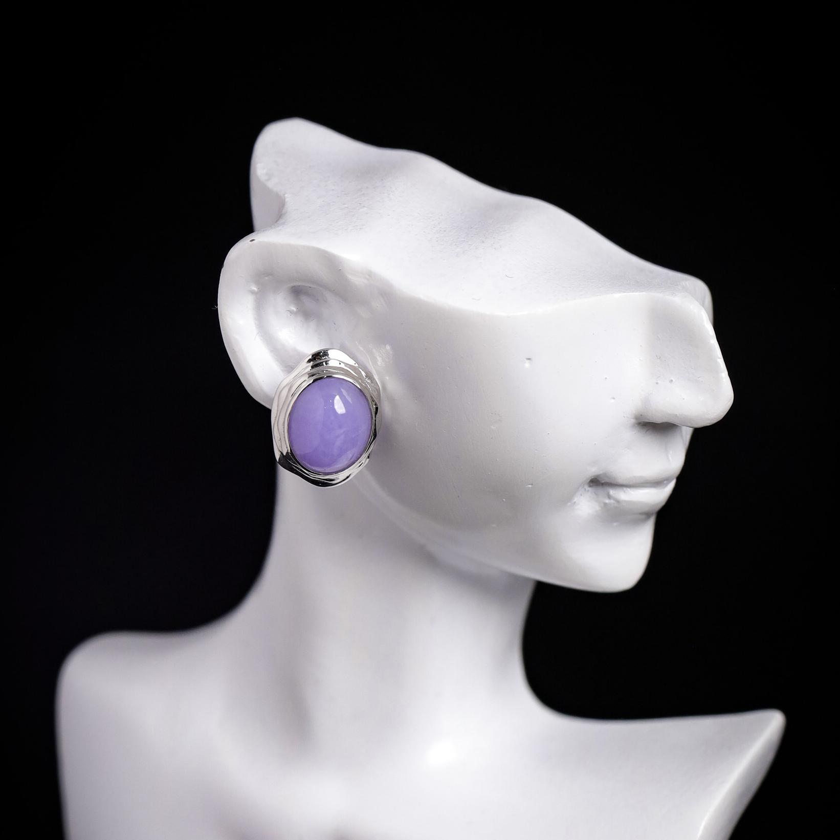 18K White Gold Lavender Cabochons Earrings (PJA01088)