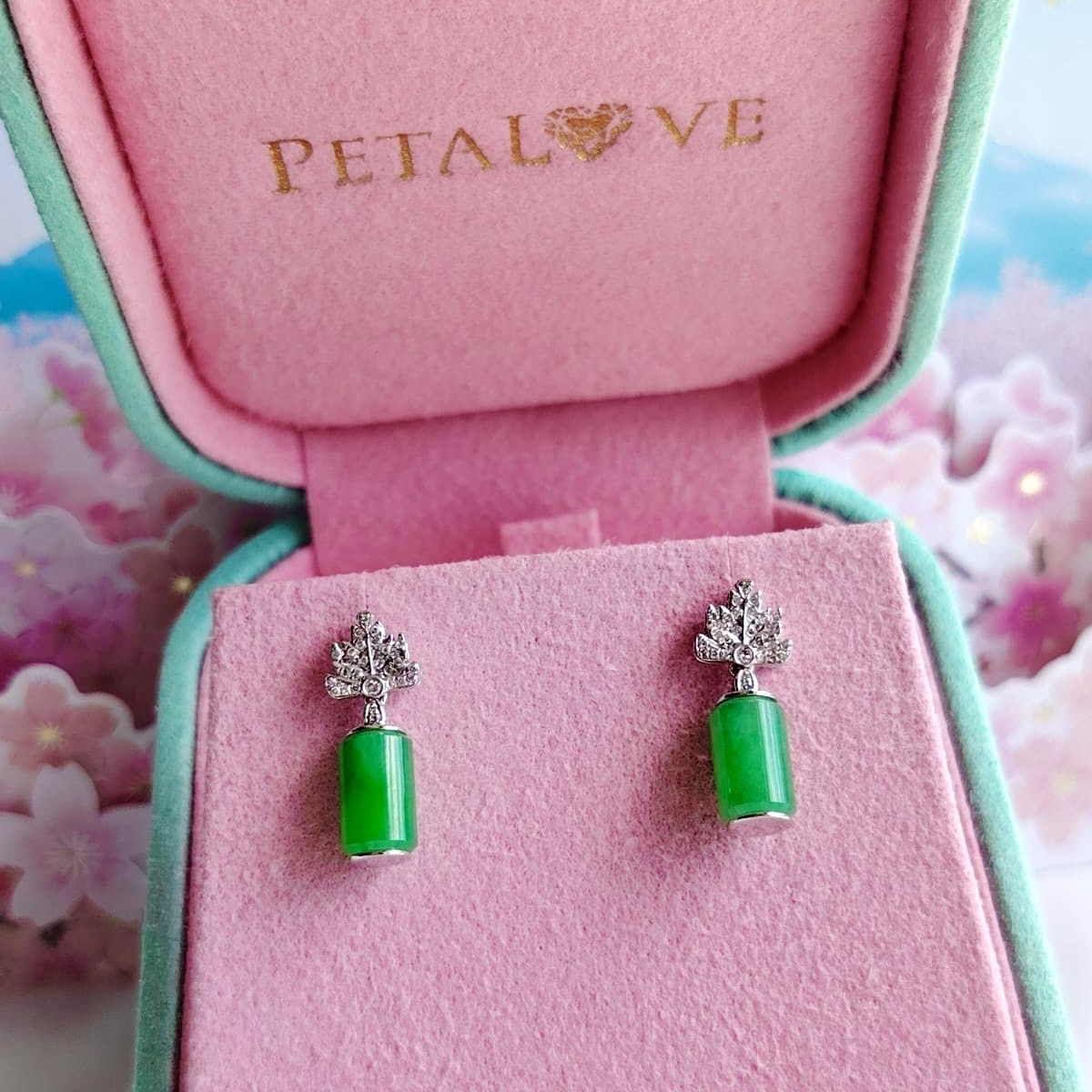 18K White Gold Green Lantern Jade Earrings (PJA01104)