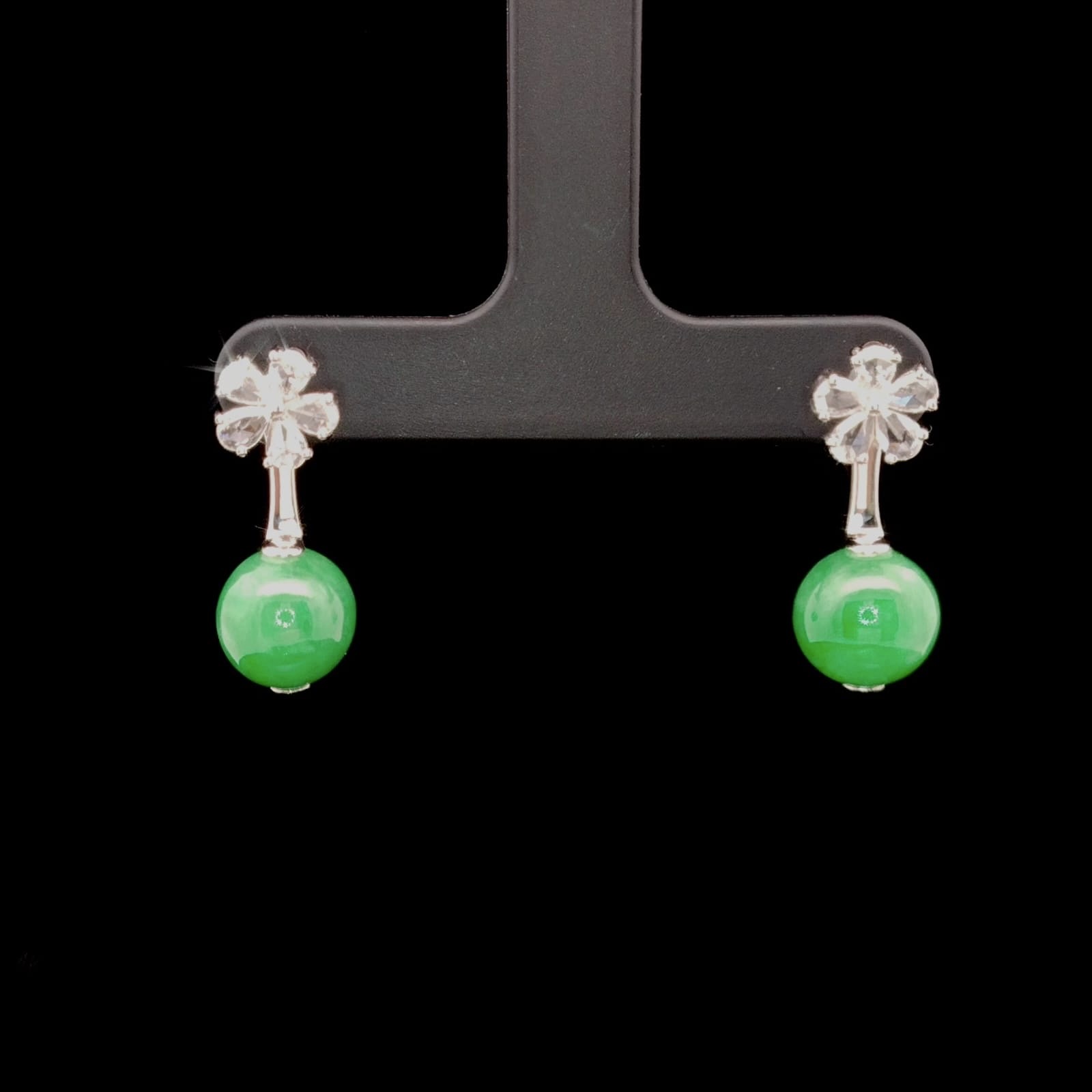 18K White Gold Green Beads Jade Earrings (PJA01270)