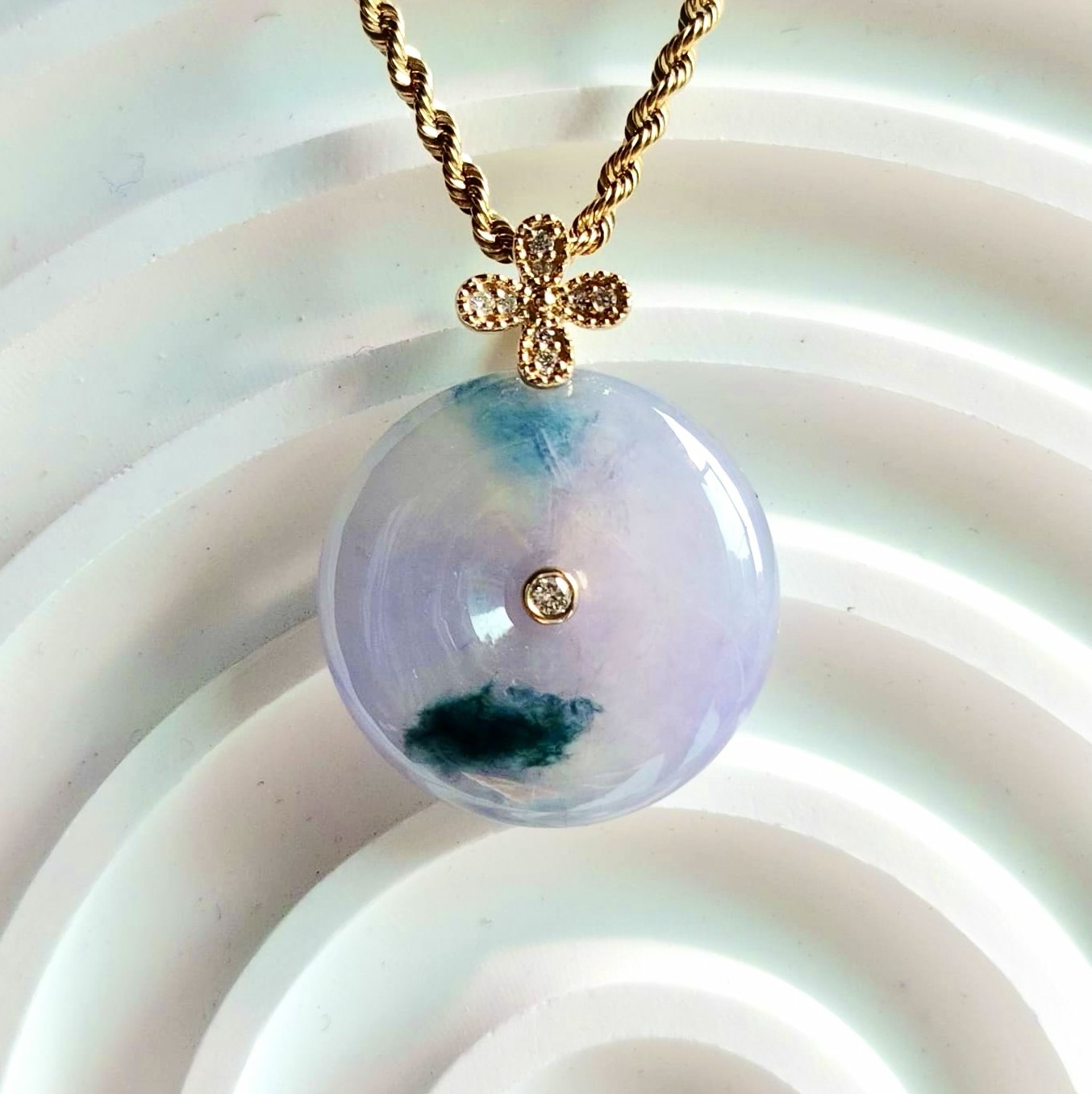 18K Yellow Gold Lavender Safety Coin Pendant (PJA01217)