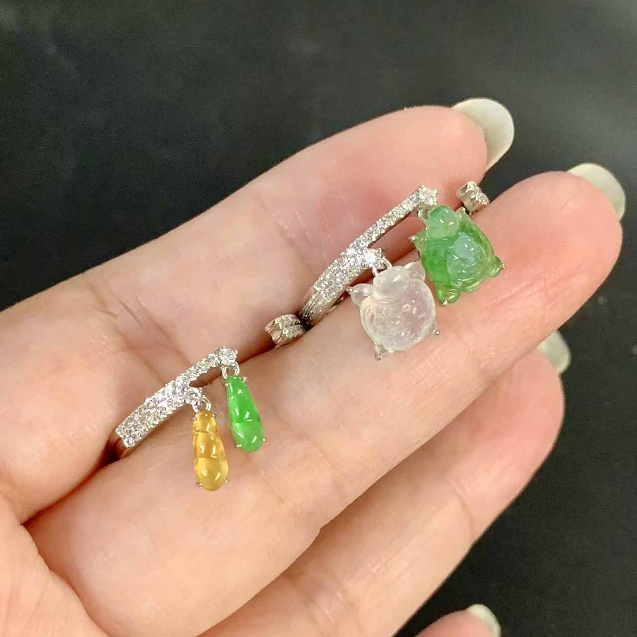 18K White Gold Tortoise Jade Ring (PJA01275)