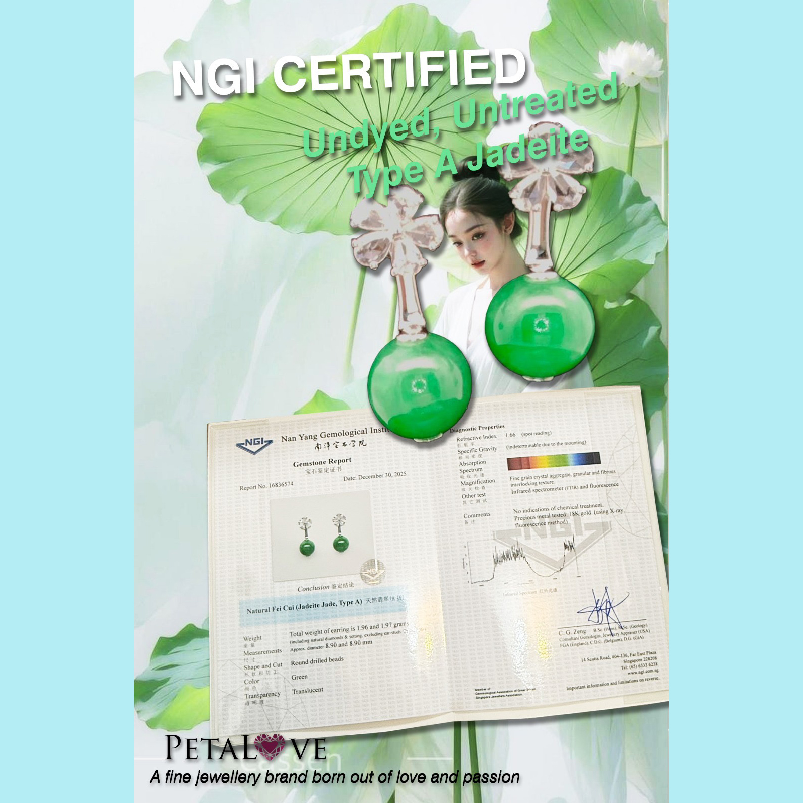 18K White Gold Green Beads Jade Earrings (PJA01270)