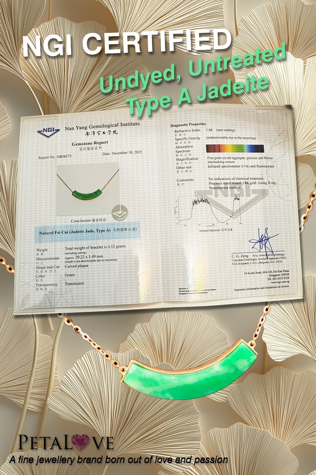 18K Yellow Gold Green Smily Jade Necklace (PJA01222)