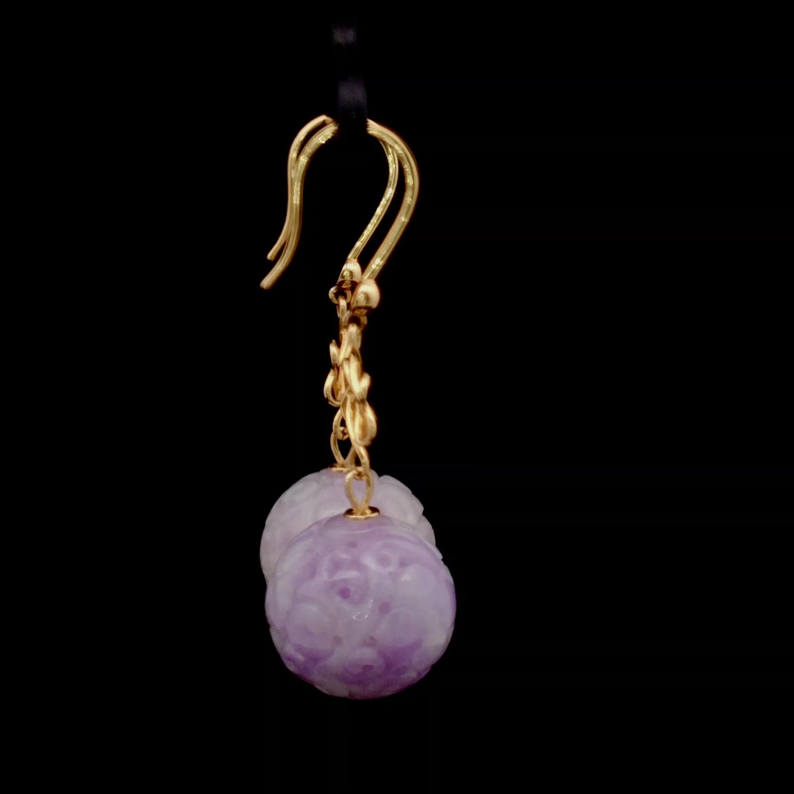 18K Yellow Gold Lavender Beads Jade Earrings (PJA01296)