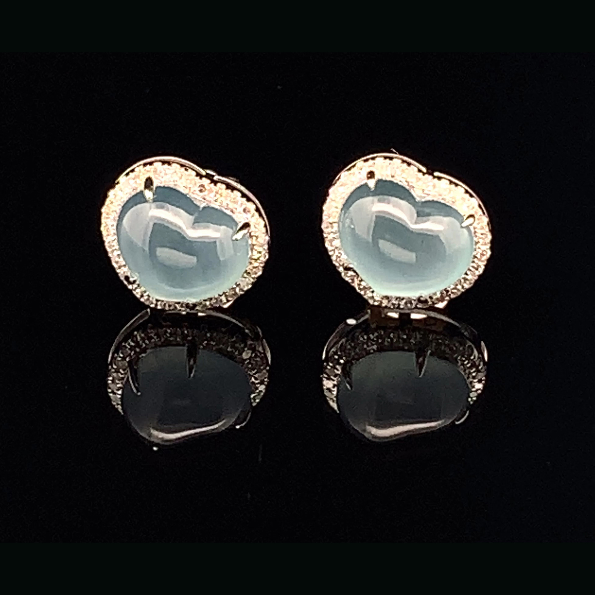 18K White Gold Light Blue Heart Shaped Jade Earrings (PJA00624)