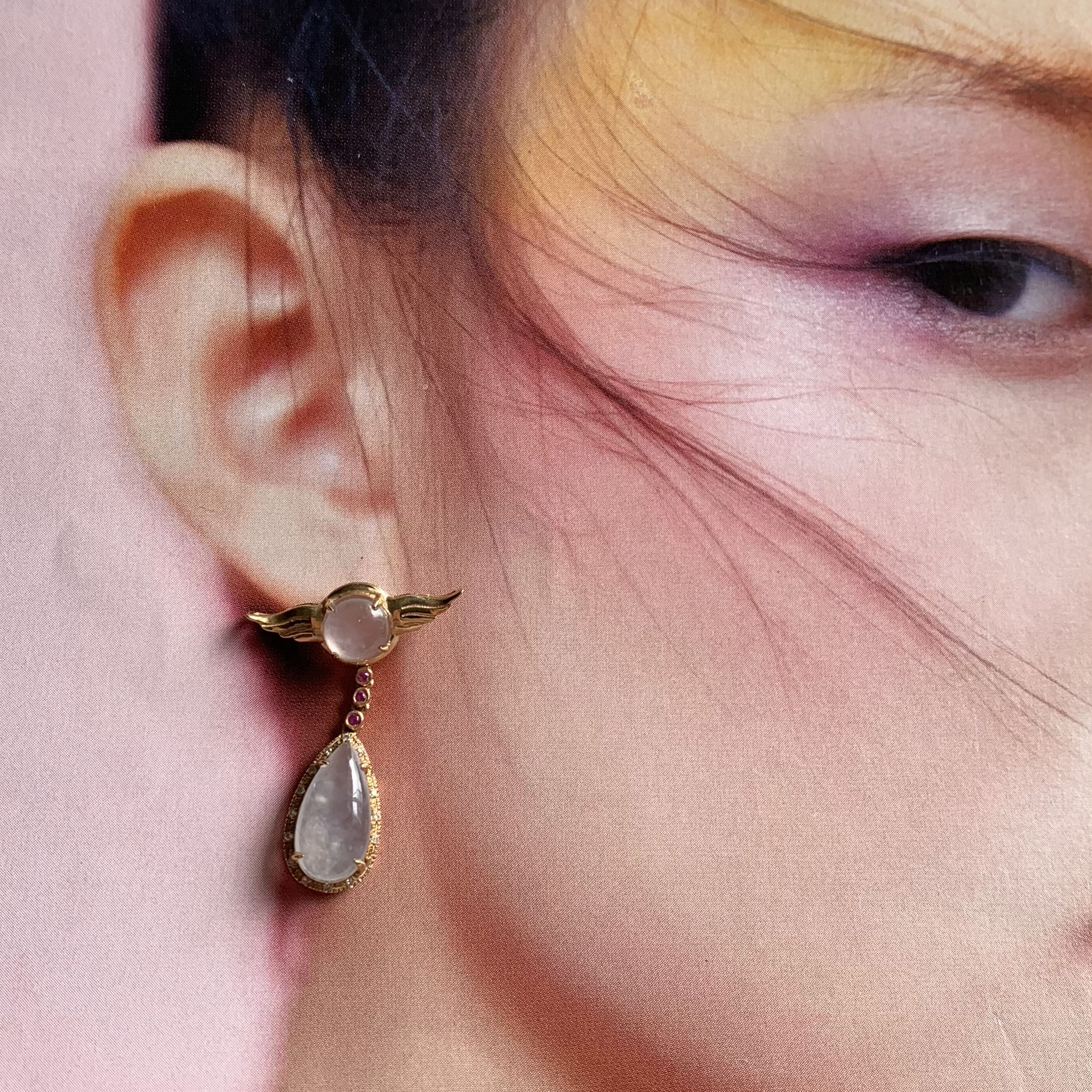 18K Rose Gold Angel Wings Jade Earrings (PJA00476)