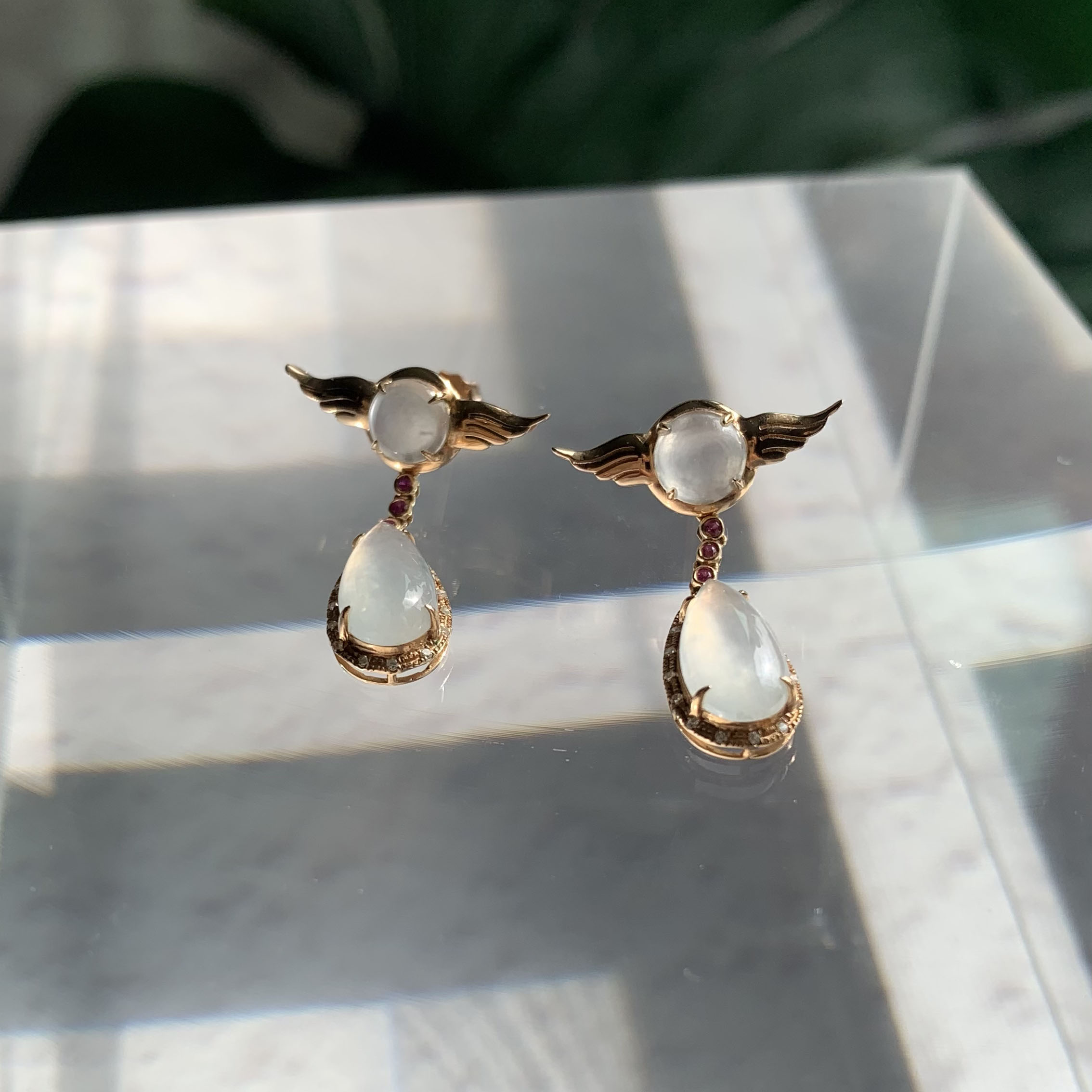 18K Rose Gold Angel Wings Jade Earrings (PJA00476)