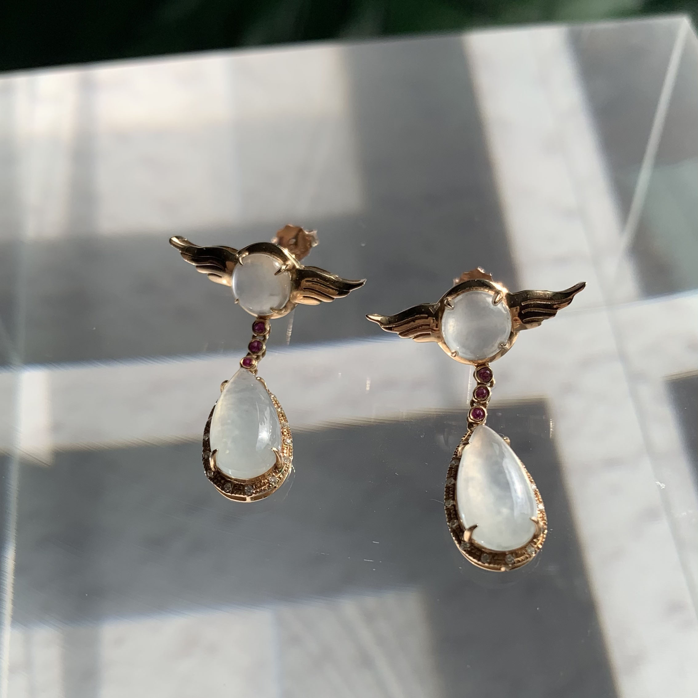 18K Rose Gold Angel Wings Jade Earrings (PJA00476)
