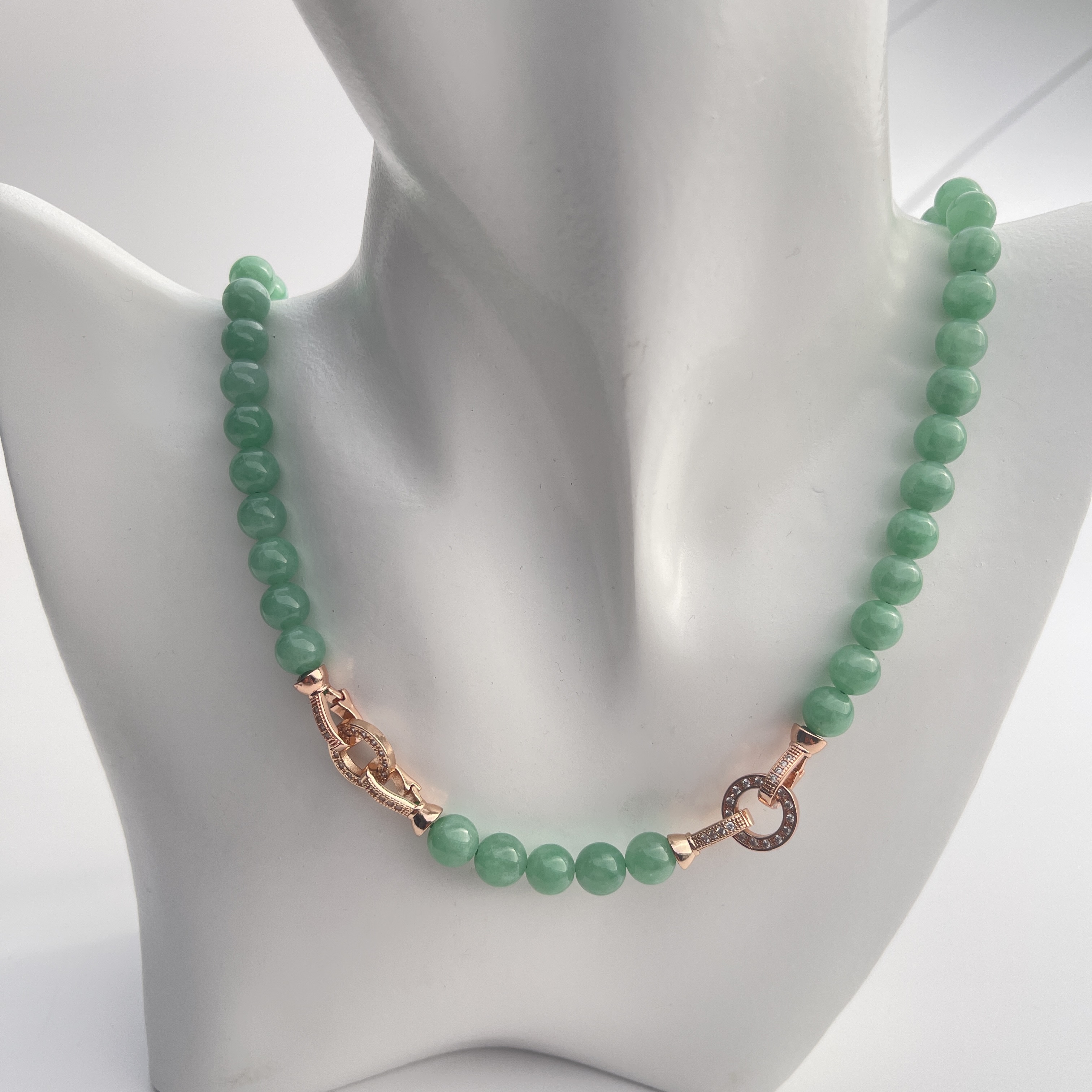 Green Jadeite Beads Necklace (PJA00312)