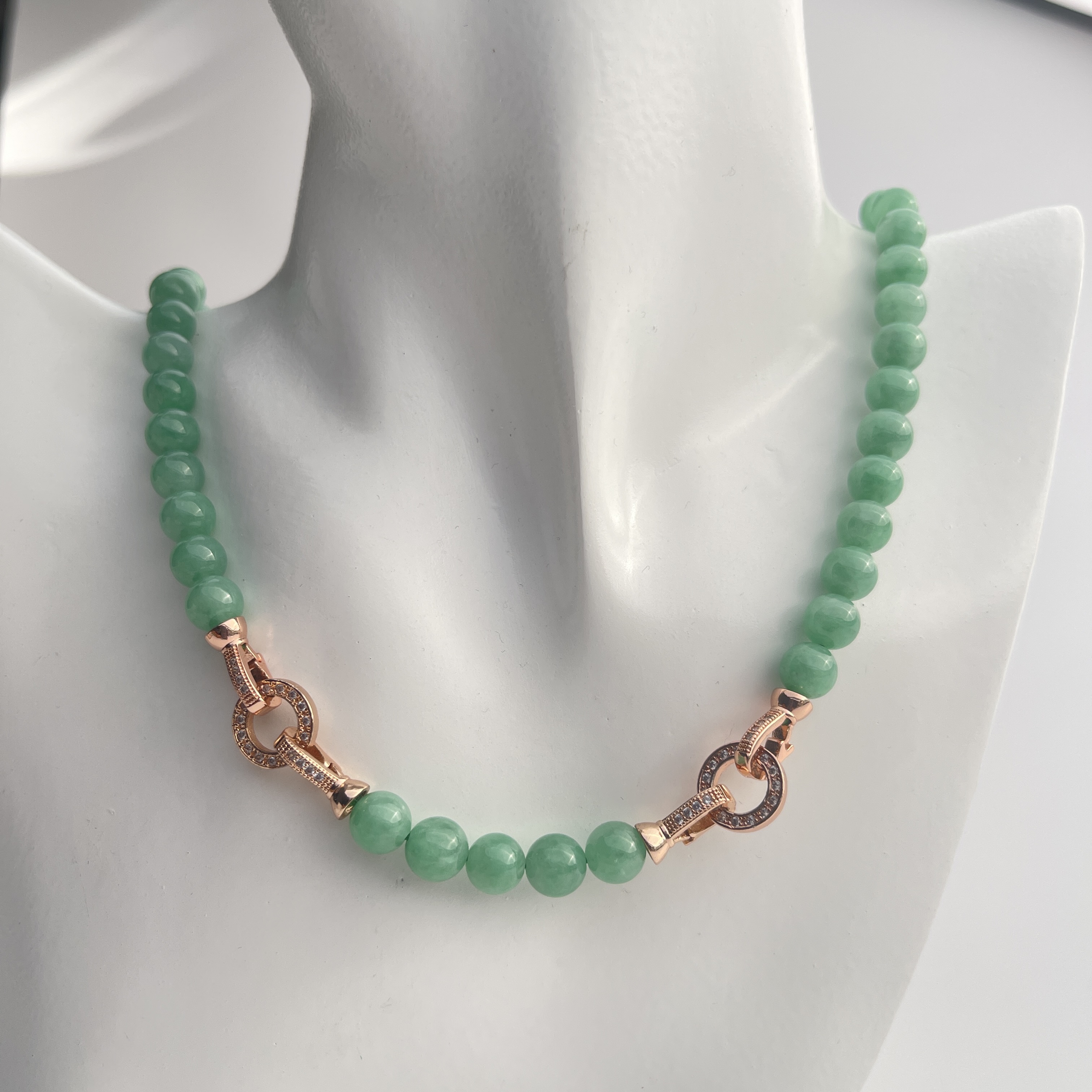 Green Jadeite Beads Necklace (PJA00312)