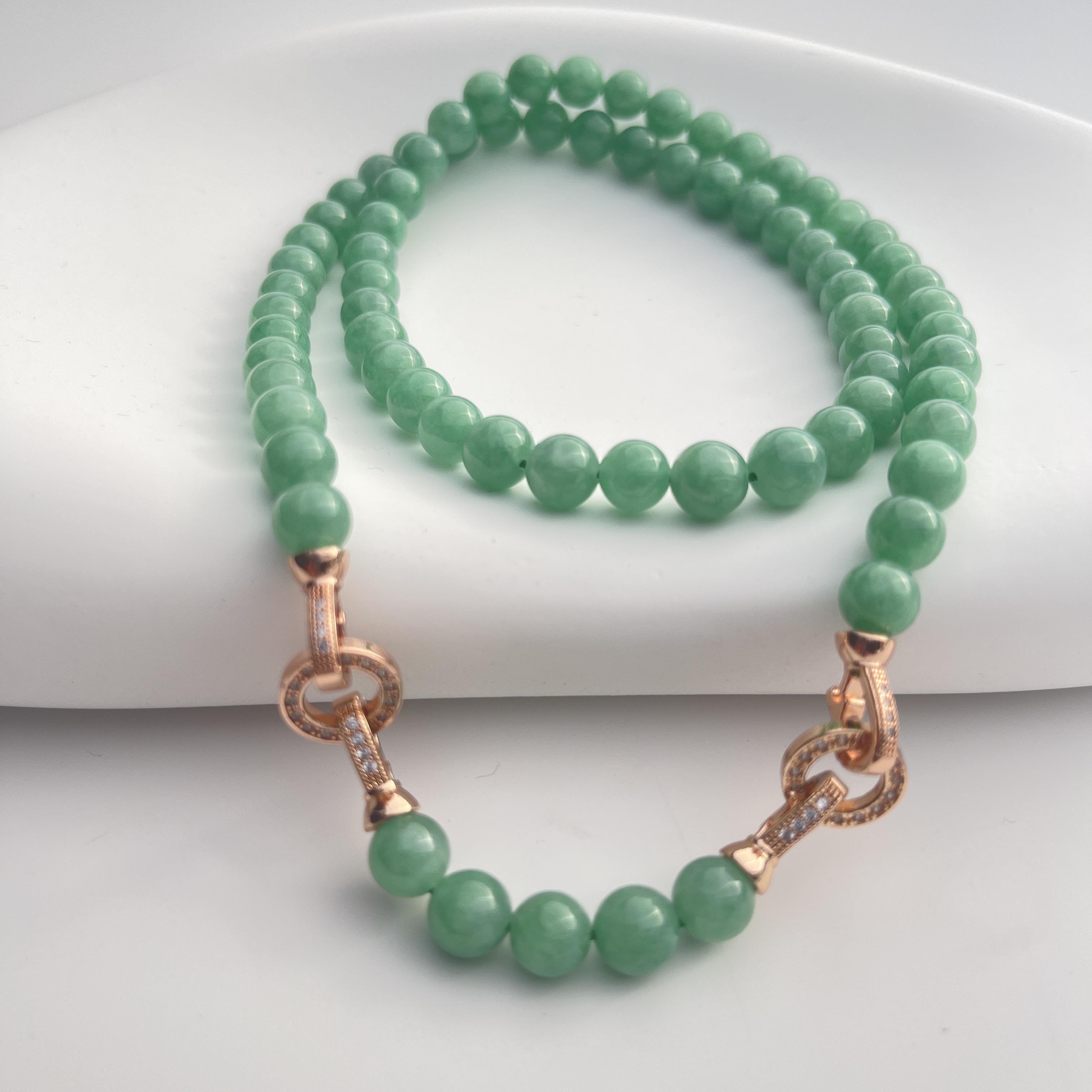 Green Jadeite Beads Necklace (PJA00312)