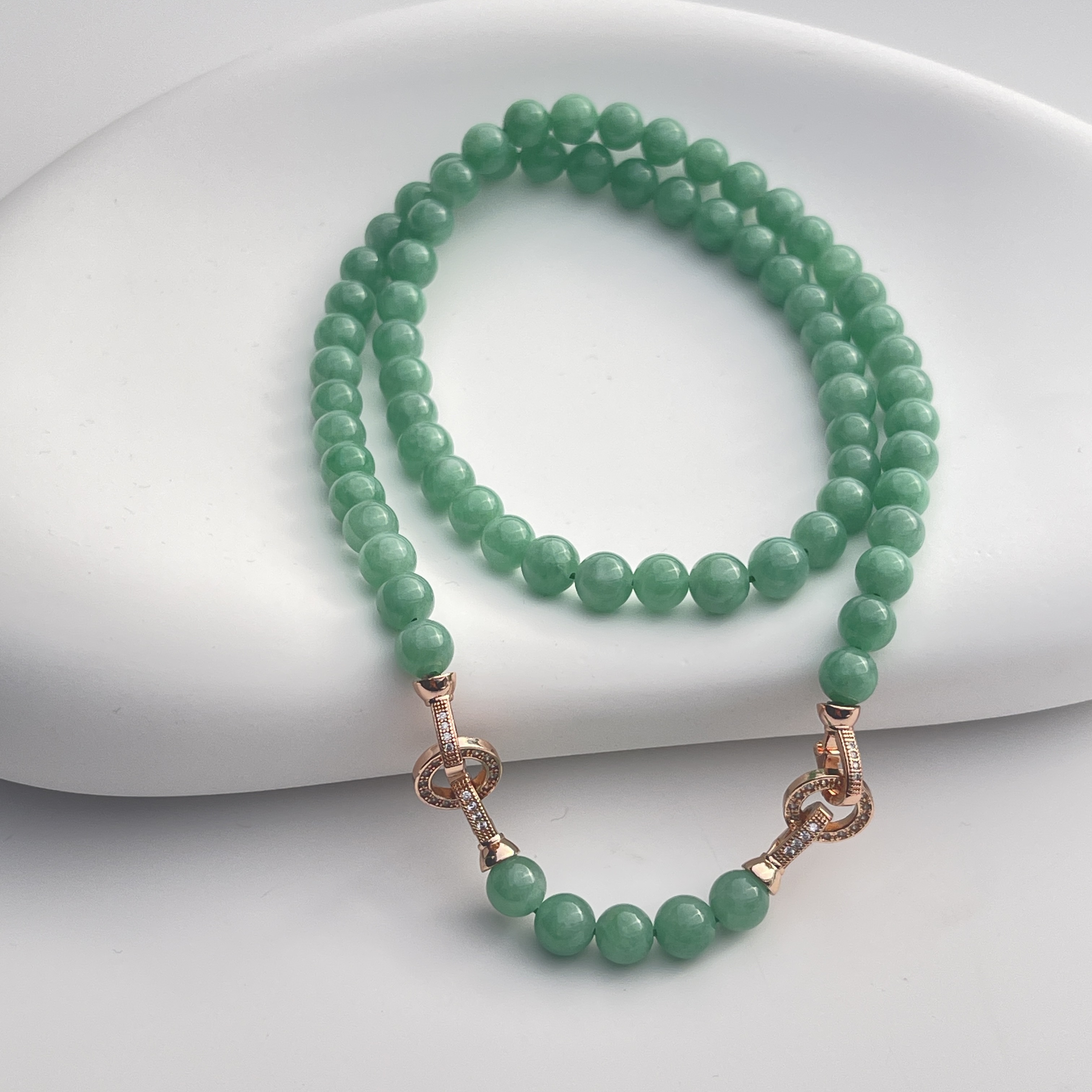 Green Jadeite Beads Necklace (PJA00312)