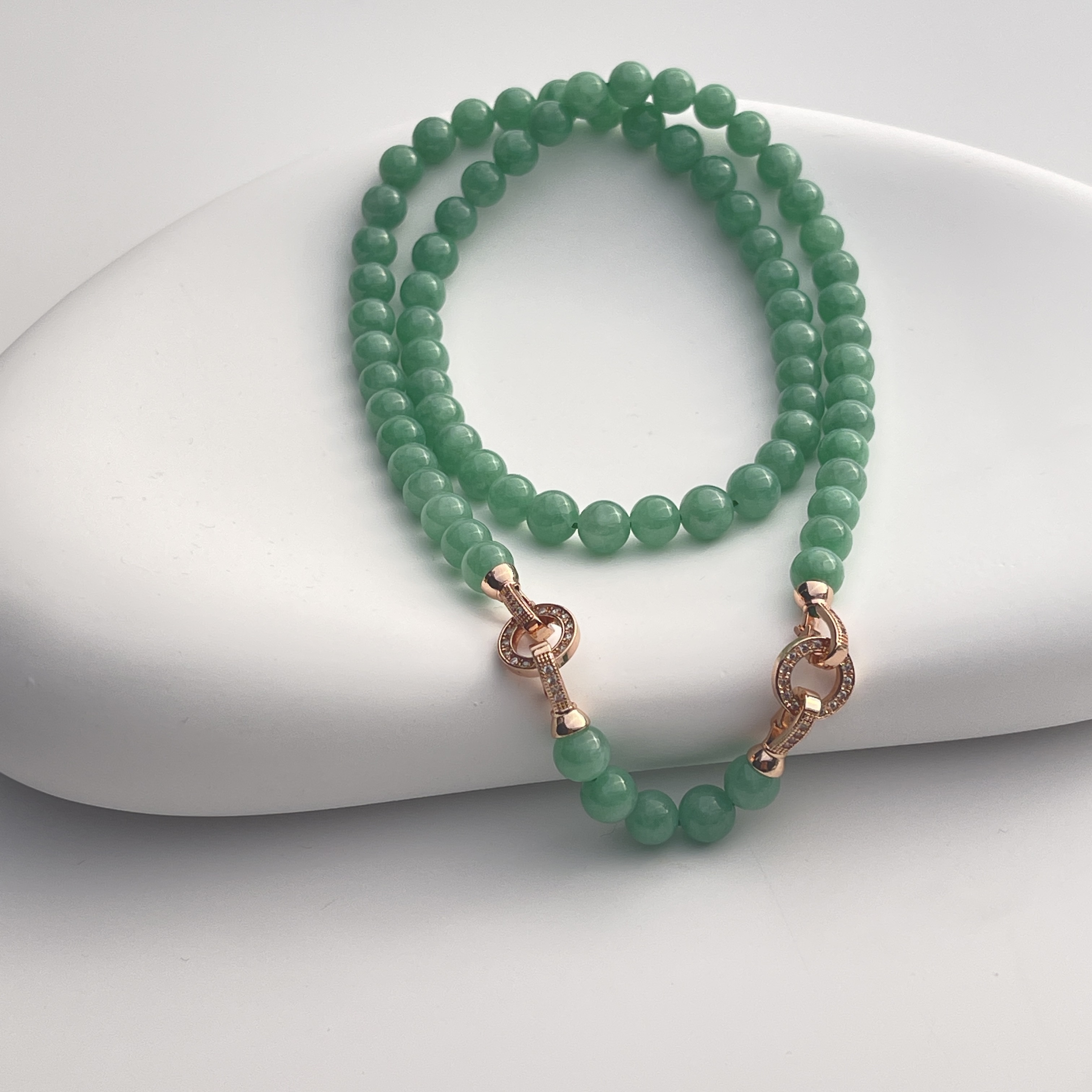 Green Jadeite Beads Necklace (PJA00312)