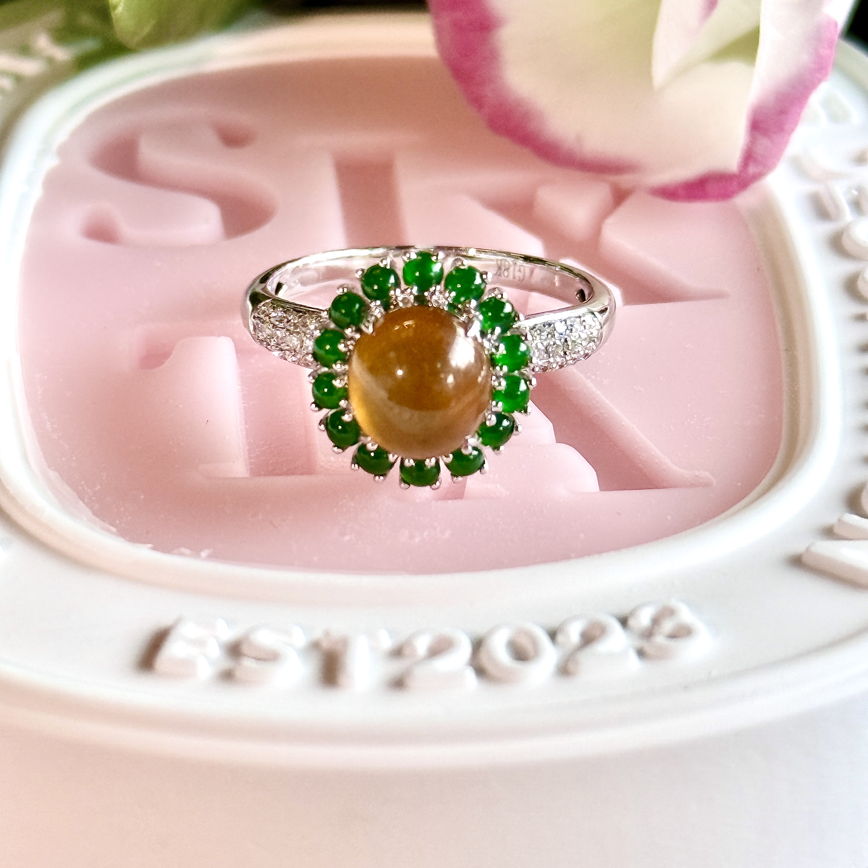 18k White Gold Orange Jade Ring (PJA00853)
