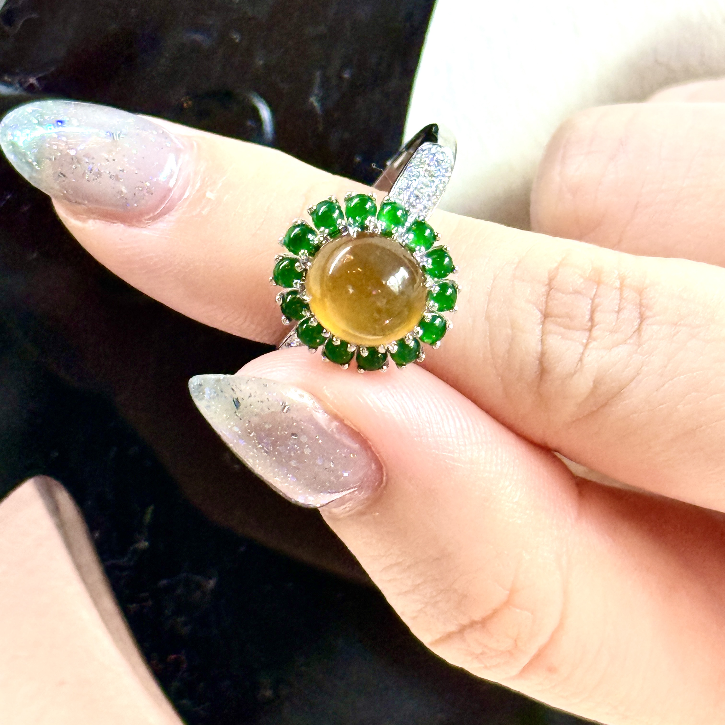 18k White Gold Orange Jade Ring (PJA00853)