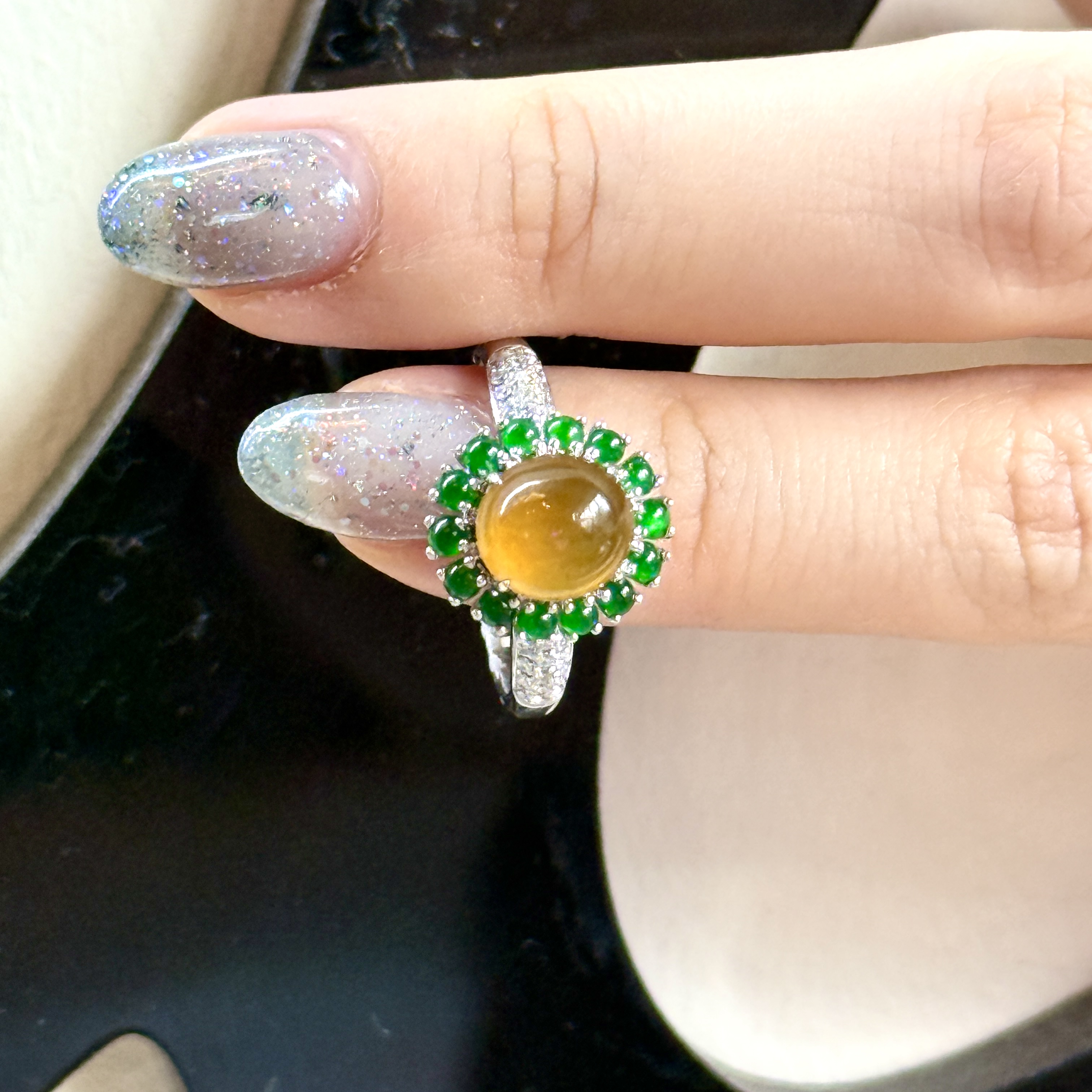 18k White Gold Orange Jade Ring (PJA00853)