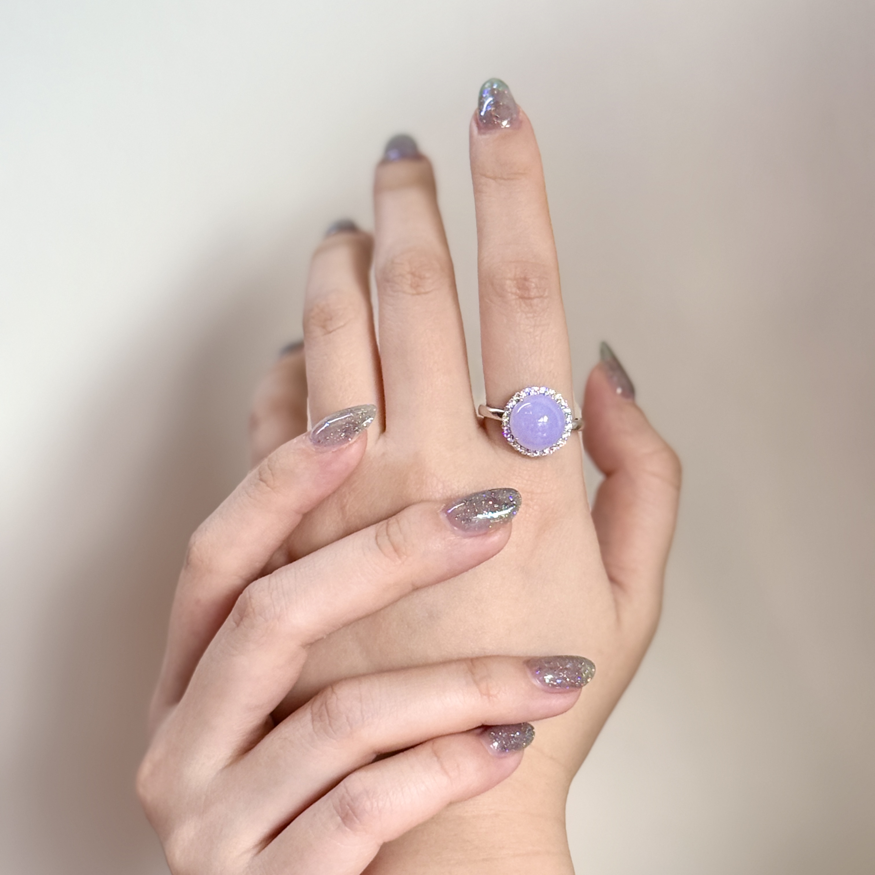 18k White Gold Lavender Jade Ring (PJA00813A)