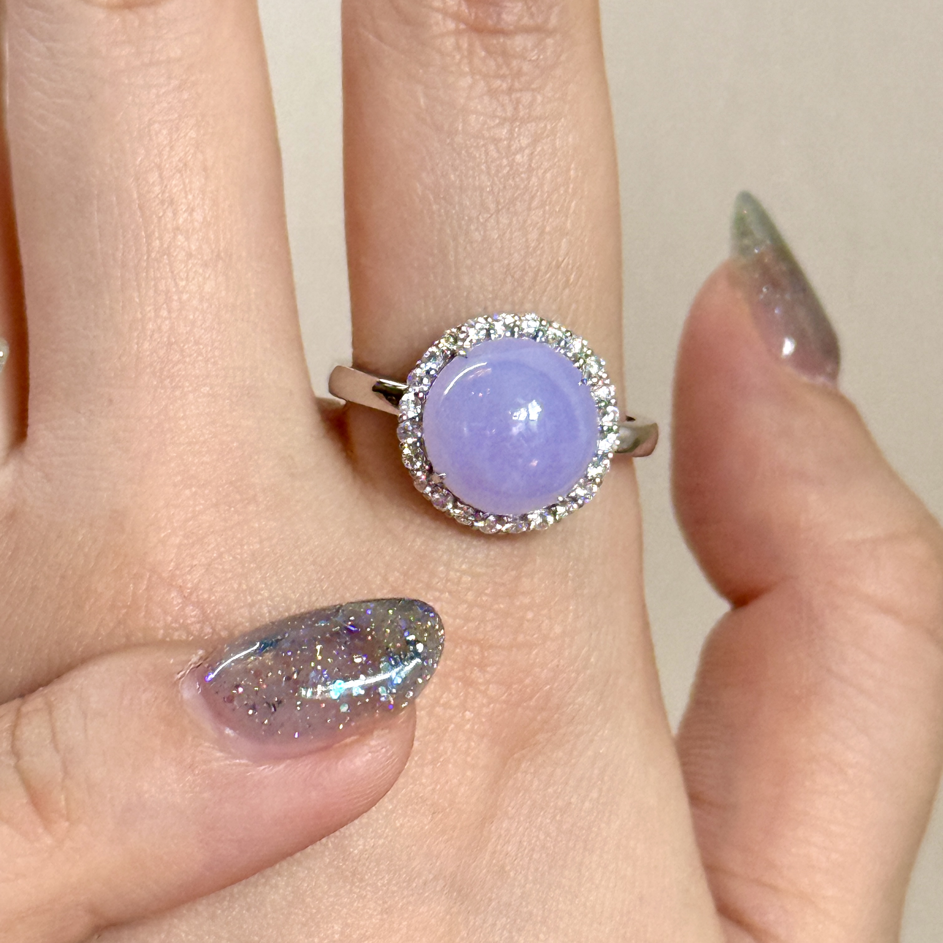 18k White Gold Lavender Jade Ring (PJA00813A)