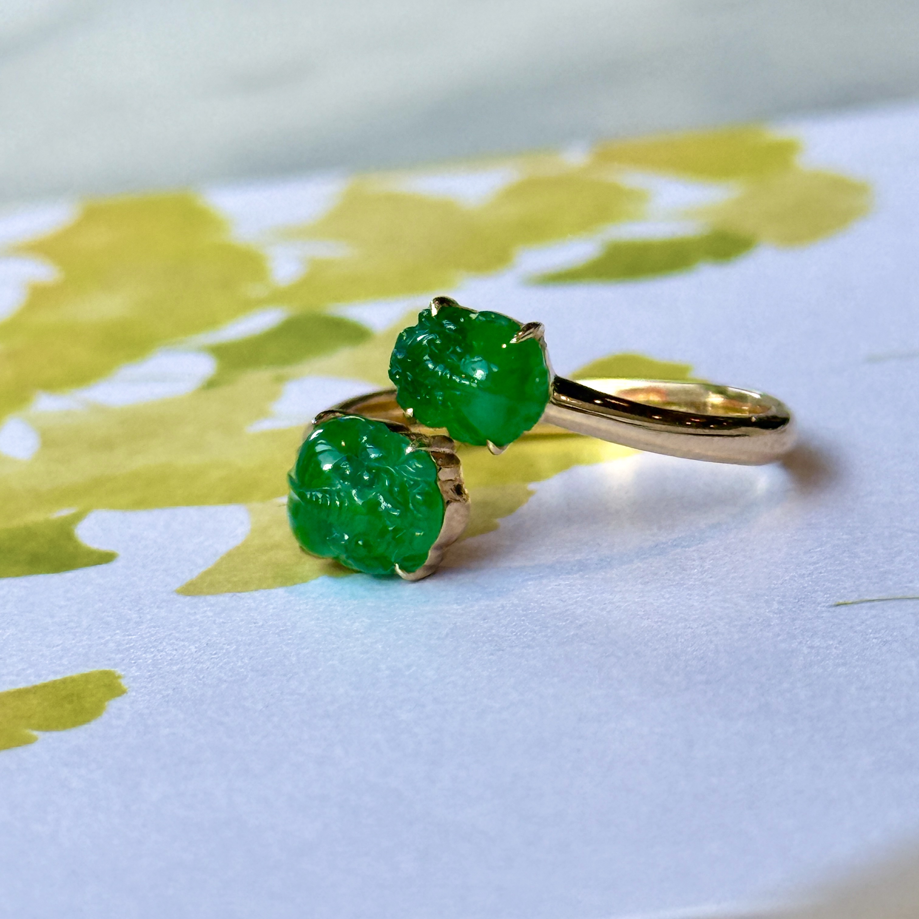 18K Yellow GoldGreen Pixiu Jade Ring (PJA01287)