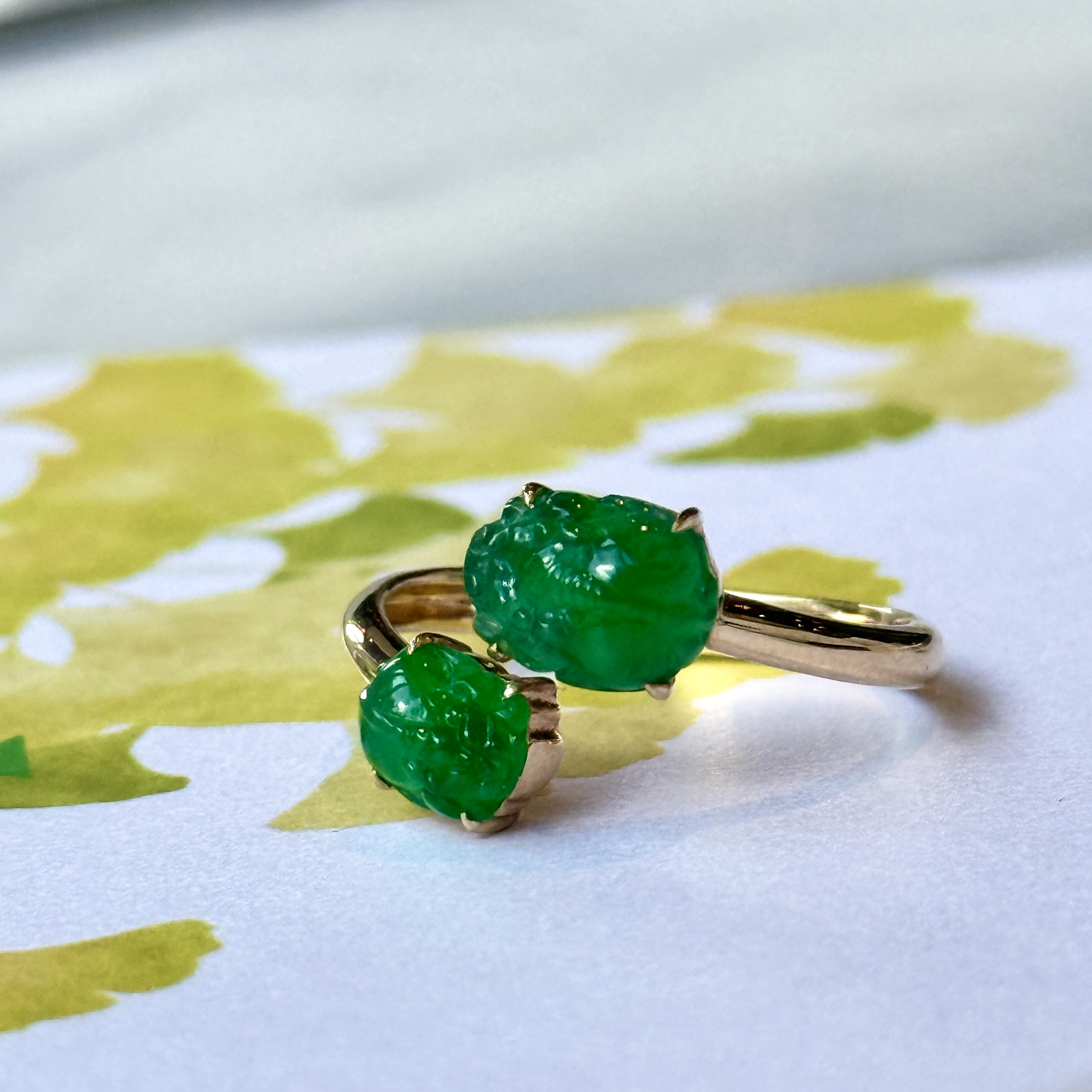 18K Yellow GoldGreen Pixiu Jade Ring (PJA01287)