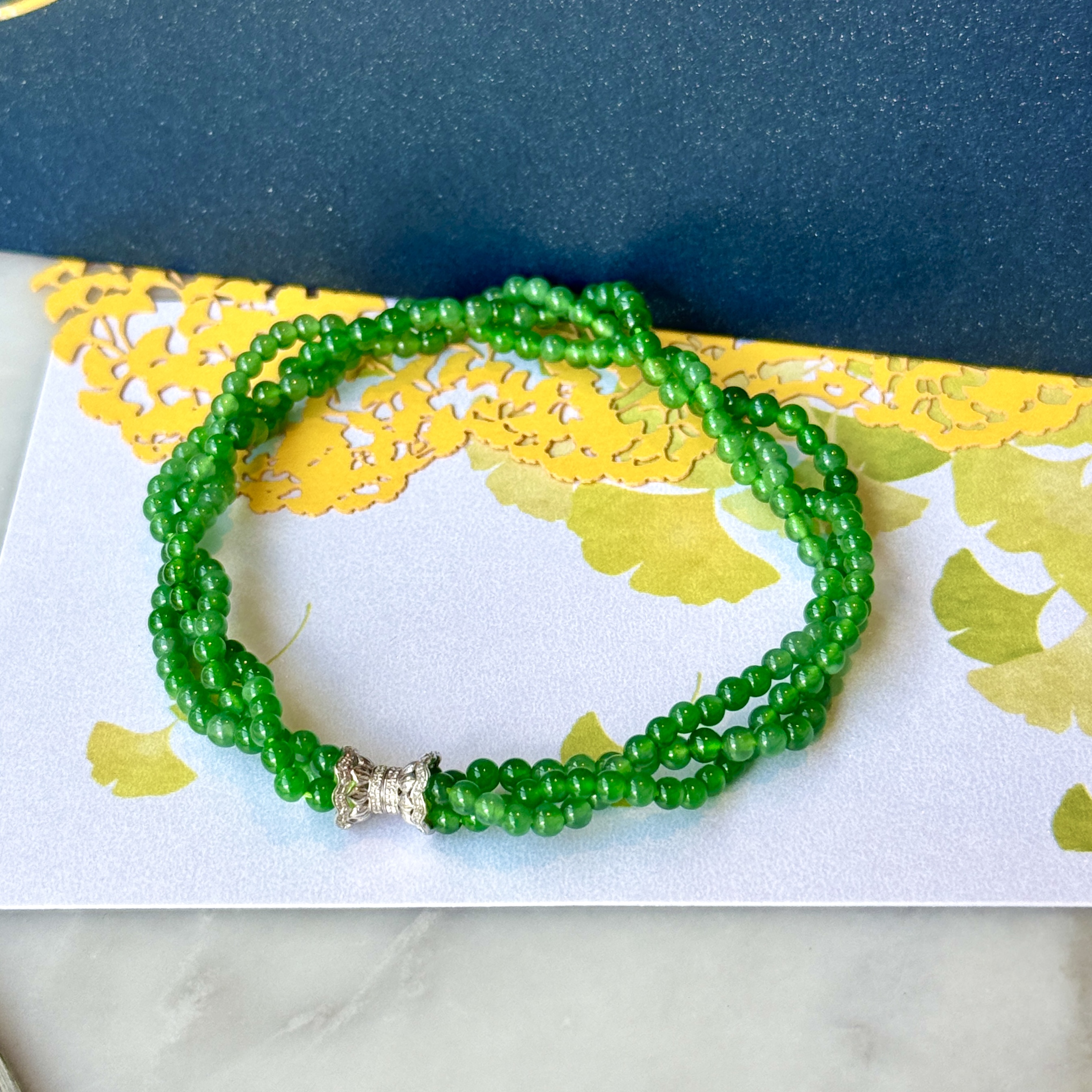 18K White Gold Clasp Green Beads Jade Bracelet (PJA01050)