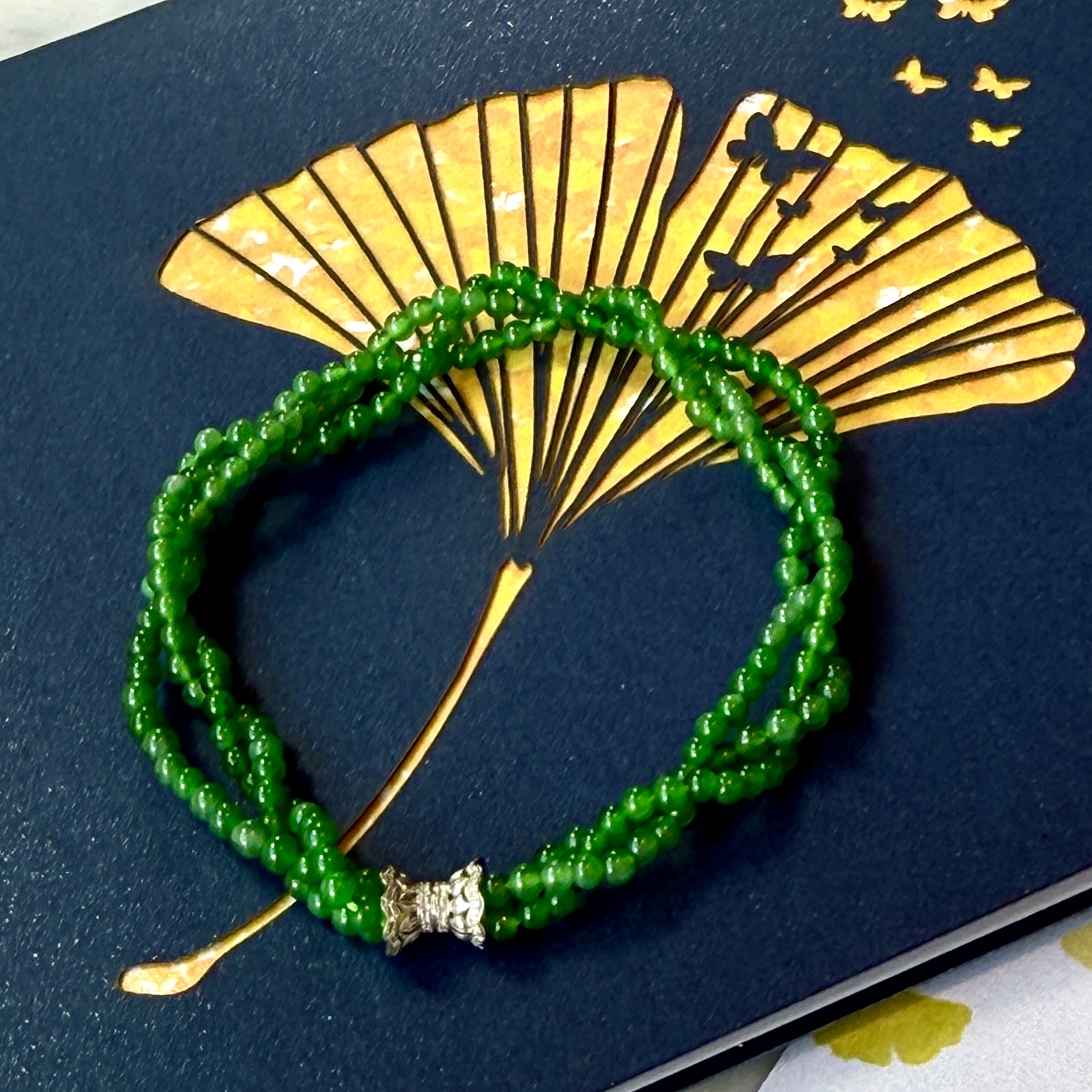 18K White Gold Clasp Green Beads Jade Bracelet (PJA01050)